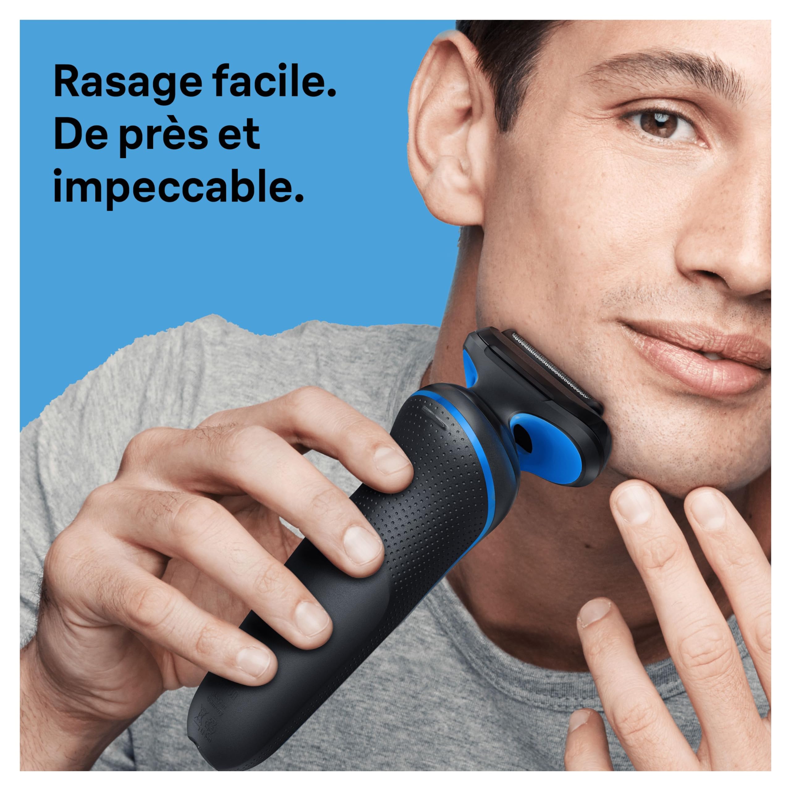 Braun Rasoir Electrique Homme Series 5 51-B1000s, Bleu, Etanche, A Grille Et Sans Fil, 3 Lames Flexibles Pour Bien Raser La Barbe Et Le Visage, Coffret De Rasage Avec Chargeur Intelligent