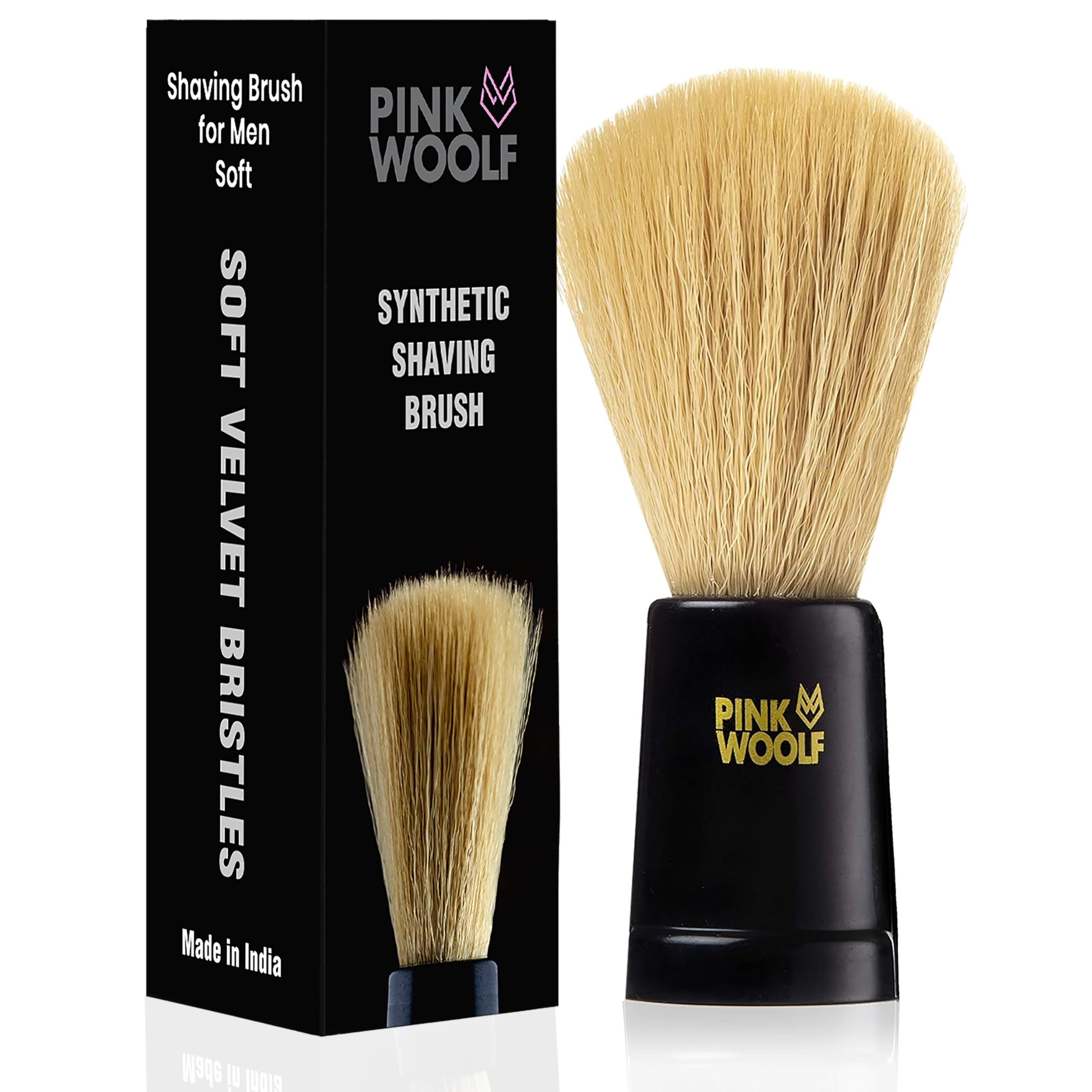 Pink Woolf Soft Bristles Shaving Brush for Men | Ultra-Soft, Cruelty-Free Bristles for a Smooth Shave | Engineered Black Plastic Handle | 22mm Knot | Experience Effortless & Comfortable Wet Shaving