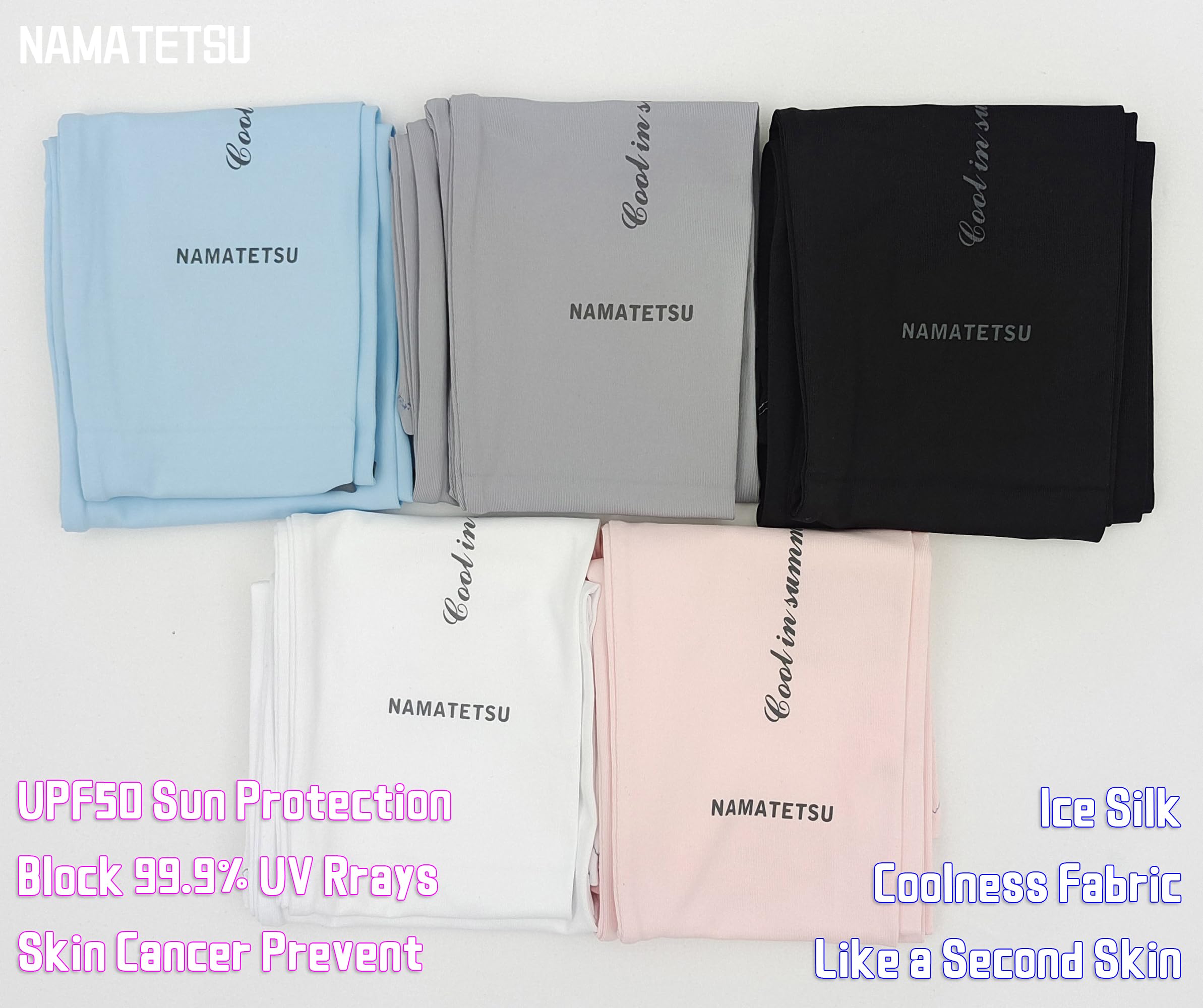 NAMATETSU Ice Silk Cooling Sun Protection UPF50 UV-resistance Compression Arm Sleeve Warmer Thumb Hole (White and Grey)