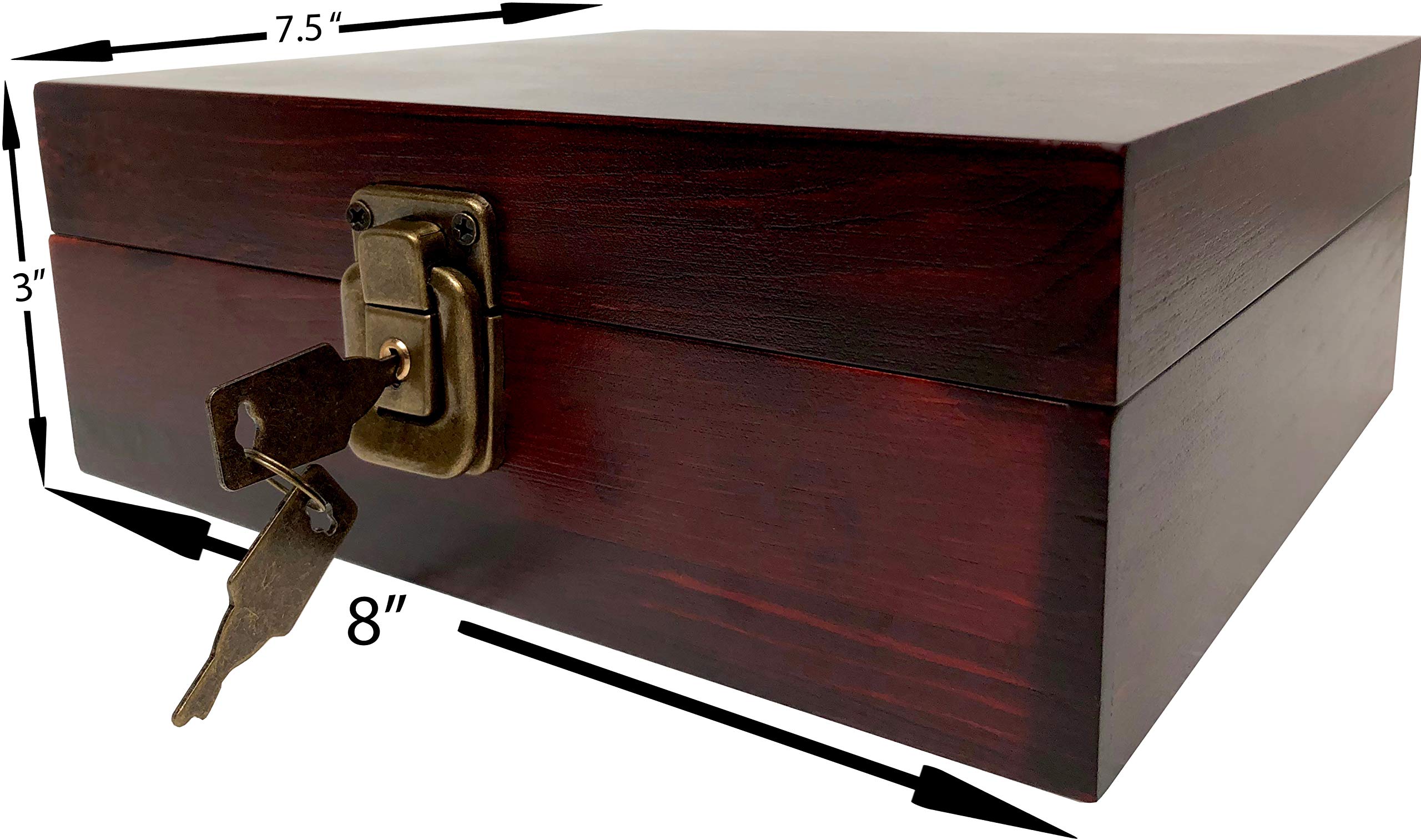 Wooden Storage box with Compartments and Key Lock Locking Keepsake