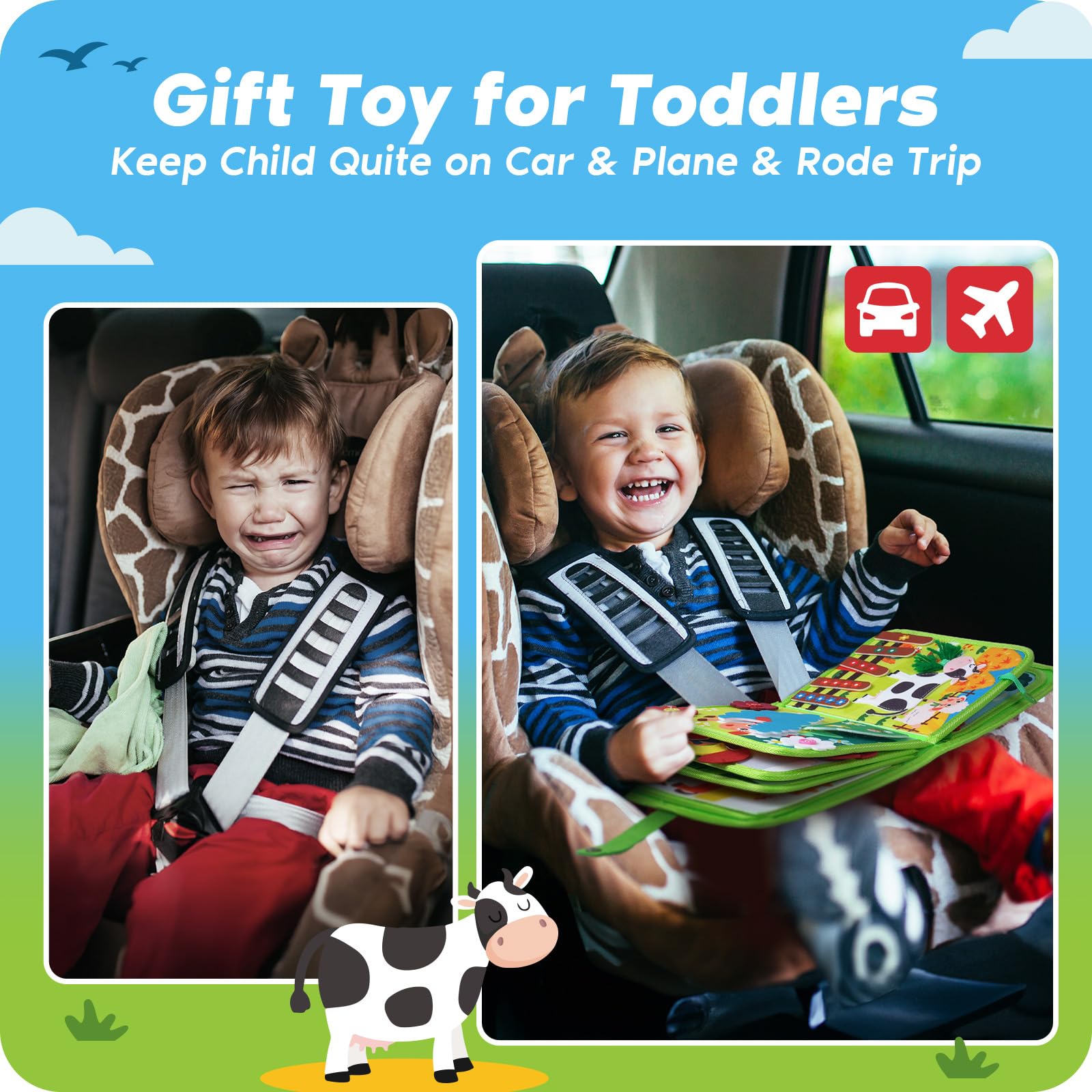 INKLAB Toddler Busy Board Ages 3, Learning Toys for 3+ Year Old, Sensory Toys for Kids with Autism, Preschool Learning Activities, Kids Ages 3+, Activities Toy for Car Travel Airplane