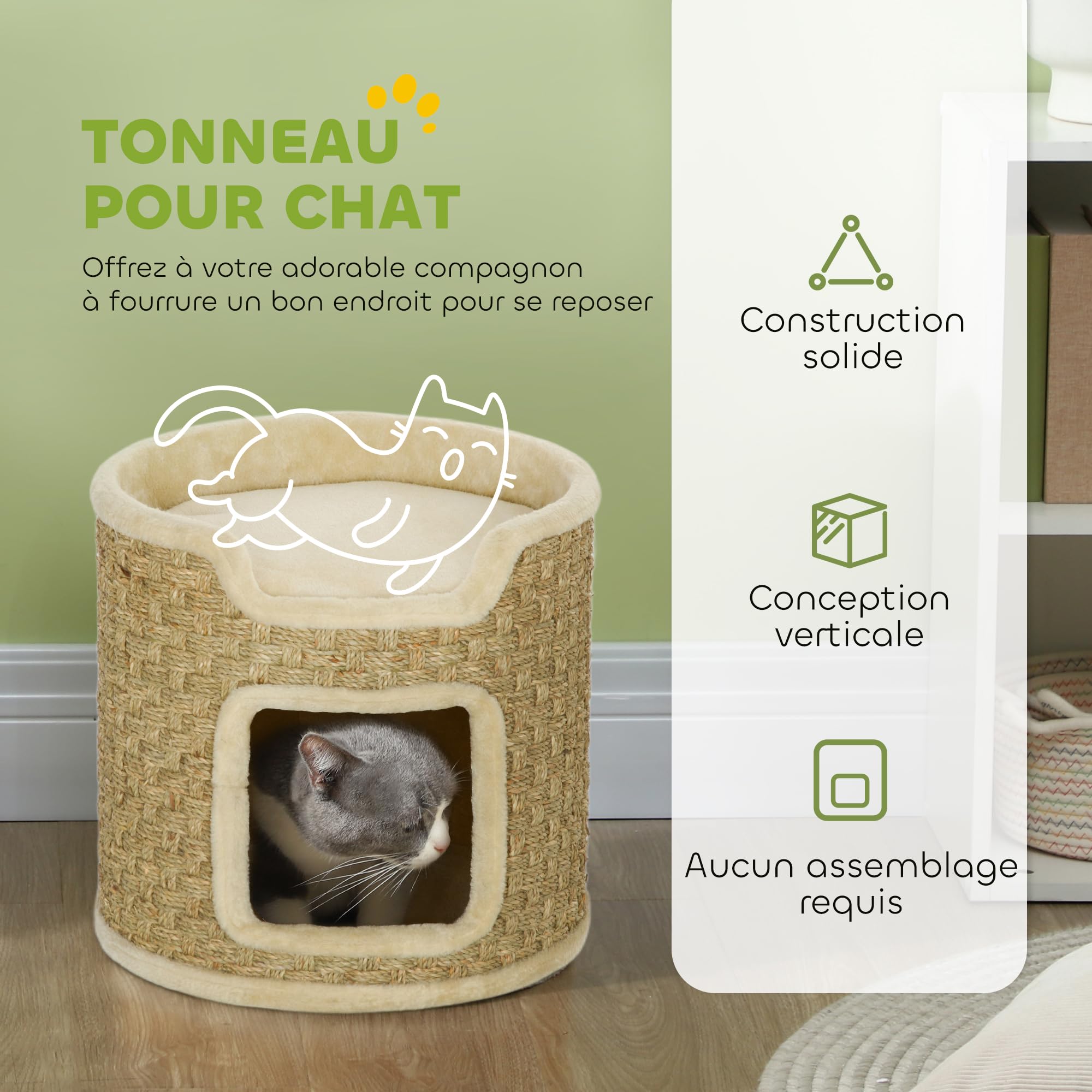 PawHut Tonneau à gratter pour Chat Arbre à Chat Ø38 x 37H cm Kaki Beige
