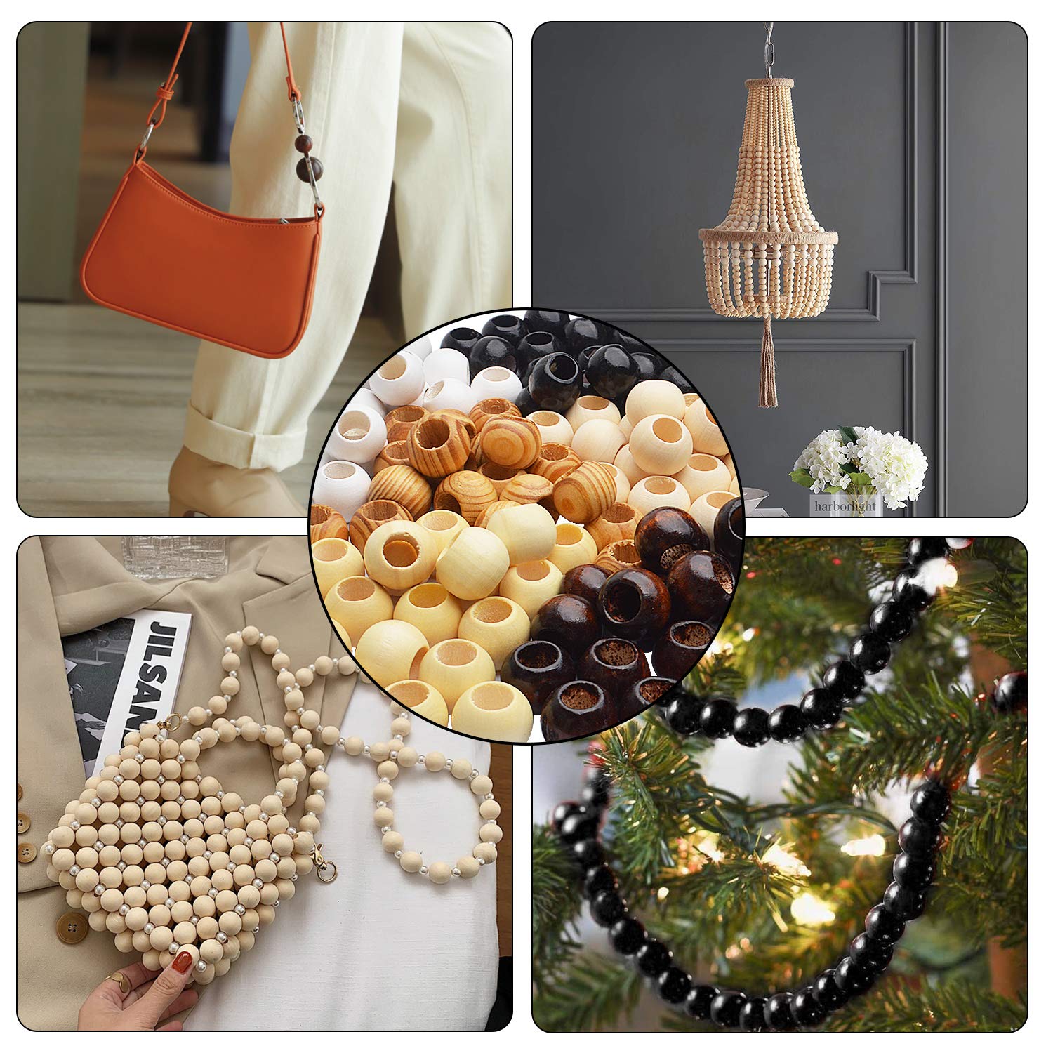 Lot De 120 Perles 20mm Rondes En Bois Naturel Grosses Boules En