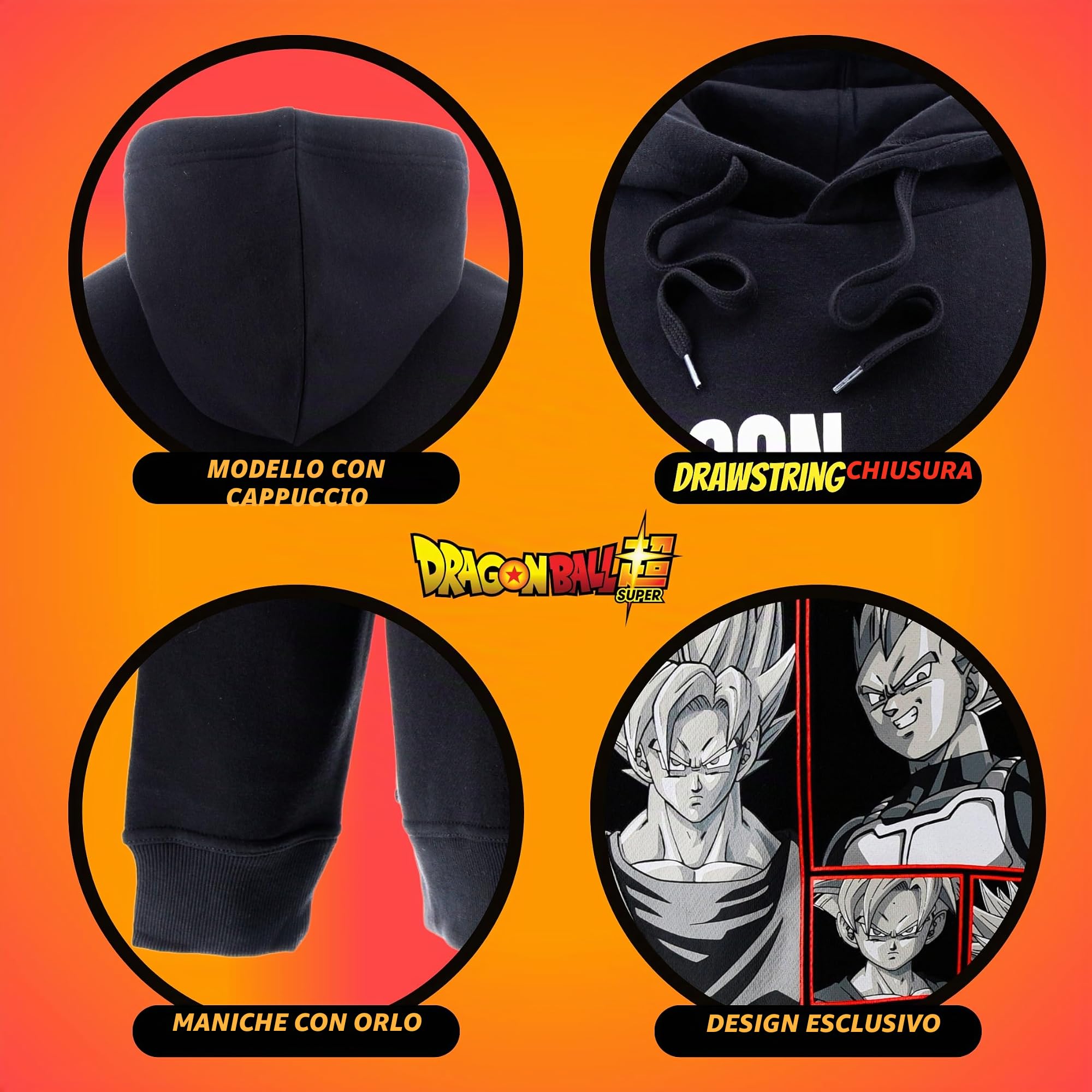 Dragon Ball Z Felpa con Cappuccio da Uomo, Felpa Maglione Design Classico Goku, Regalo per Uomini e Adolescenti