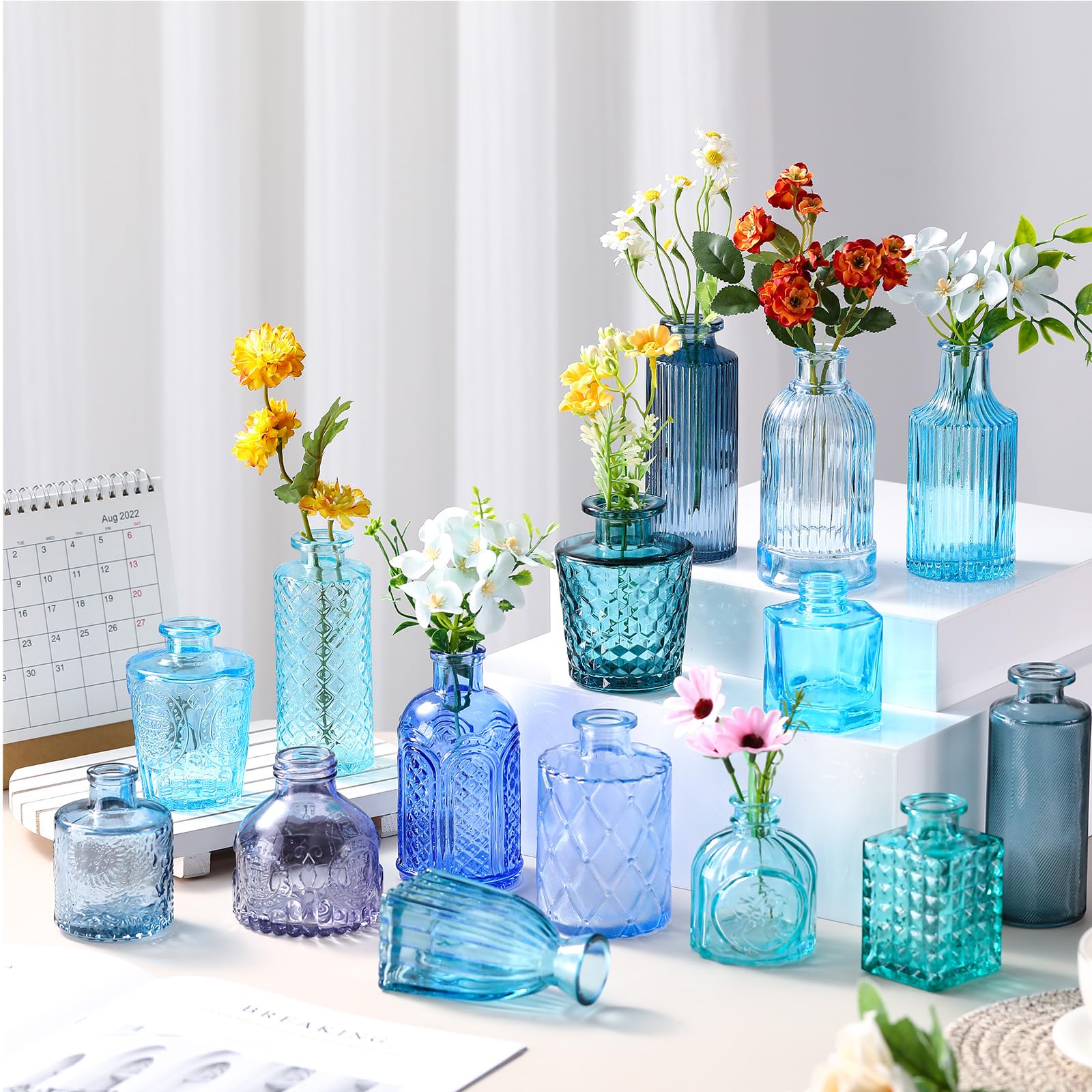 Lot De 30 Petits Vases Bourgeon En Verre Vintage - Couleurs Chaudes (série Orange/jaune)