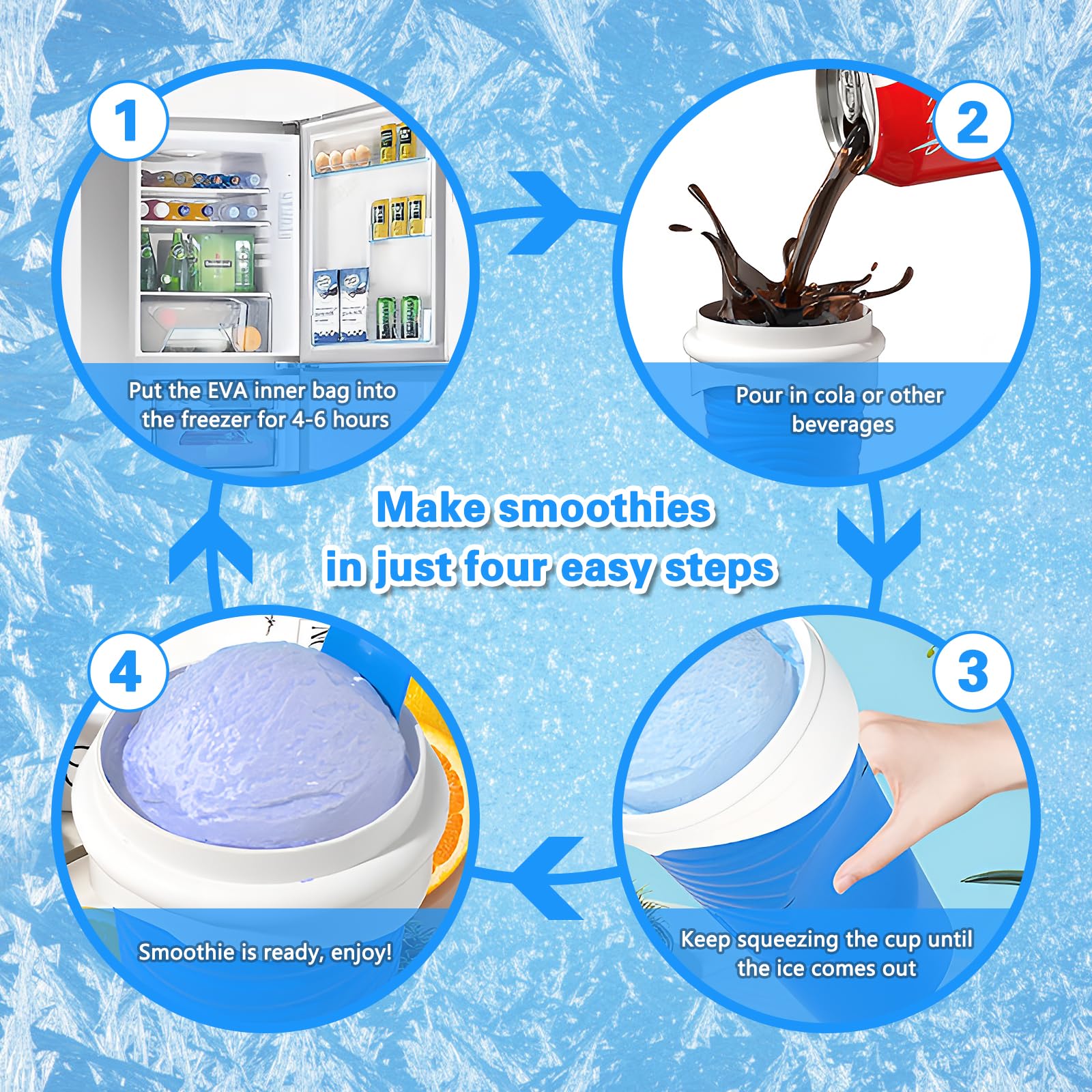 Slushy Maker 500 ml Macchina per Granita in Silicone Frozen Magic Squeeze Cup Smoothie DIY Homemade Smoothie Cup with 2 In 1 Straw And Spoon per l'estate