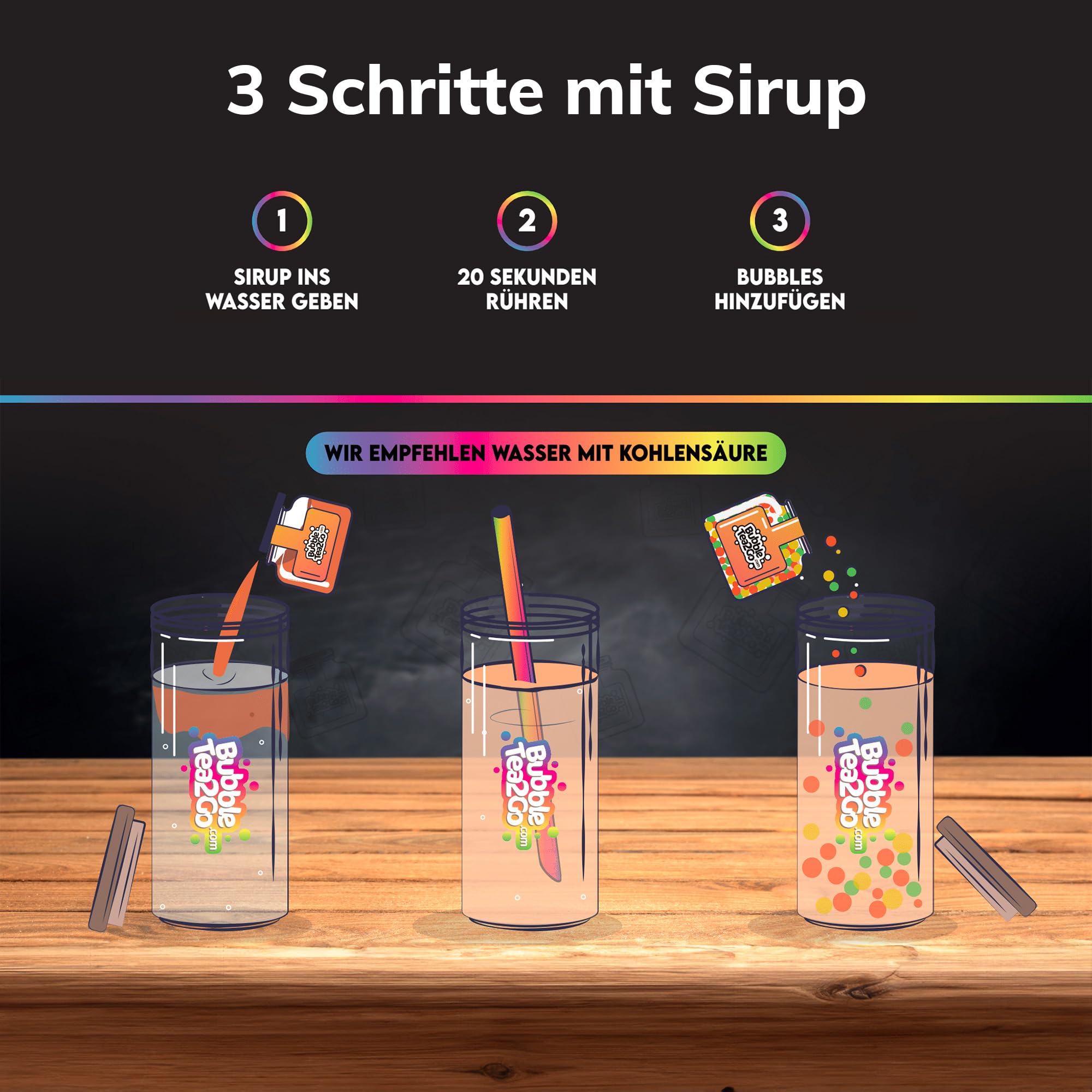 BubbleTea2Go - Großes Früchtemix Starterpaket - DIY Bubble Tea Set, 6x Premium Bubble Teas, mit 4x Bubble Perlens, 2x Bubble Tea Sirup und Zubehör - Boba Tea Kit für Parties