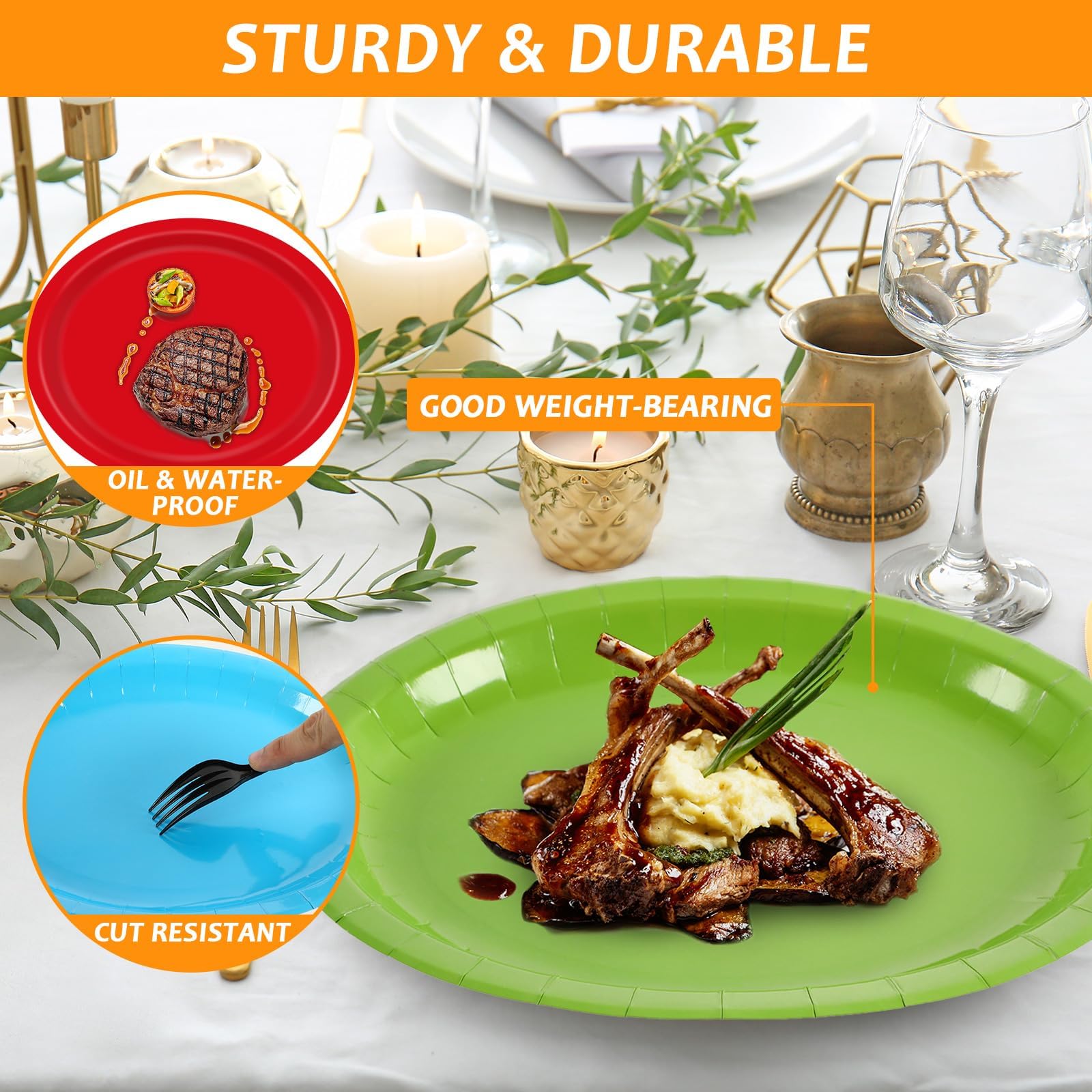 Qyeahkj 50 piatti di carta ovali colorati da 28 cm, grandi, colorati, per feste, 5 colori classici, usa e getta, per barbecue, riunioni, picnic, hamburger, cena, carnevale, compleanno