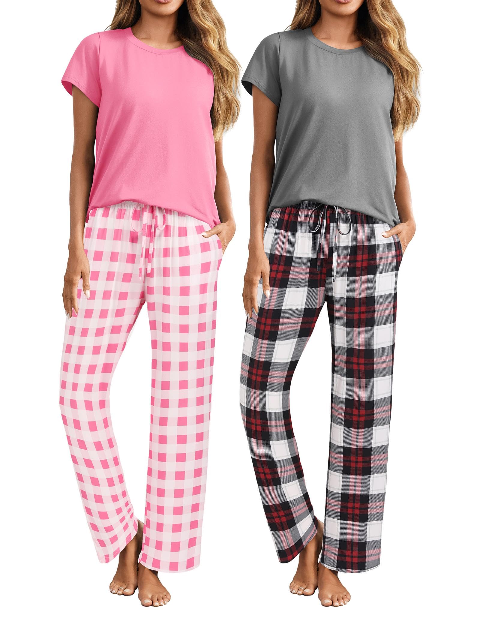 ELESOL 2 Piece Outfits For Women Lounge Sets Pajama Sets Short Sleeve Top and Pants with Pockets