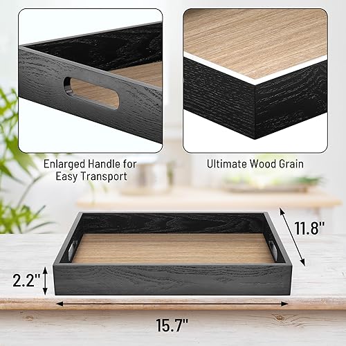 Miniatura 9 de Bandeja de madera para servir con asas, rectangular de madera decorativa para el hogar, bandeja de tocador para desayuno, cena, bebidas, cocina,