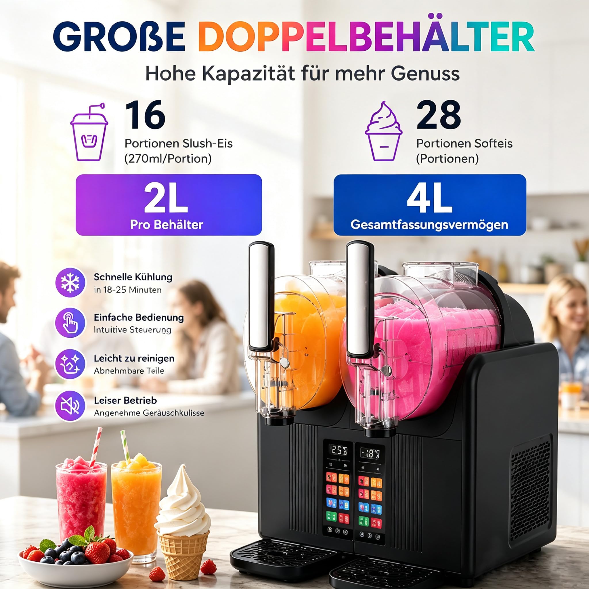 Machine à Granita 2l, Fonction Autonettoyante Black-DoubleBowl