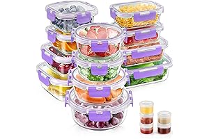 Purple Glass Microwave 34pcs Airtight LeakProof Meal Prep Food Storage Containers