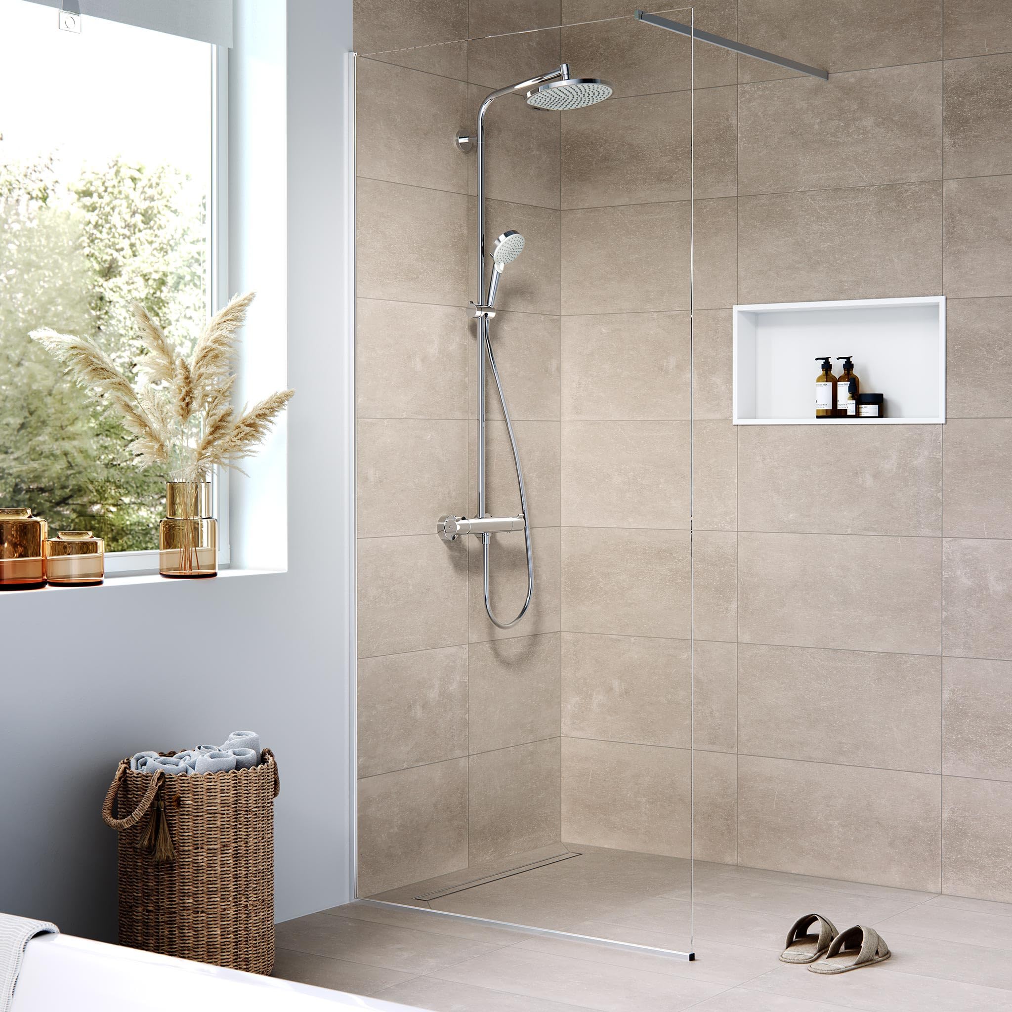 hansgrohe RainDrain Compact - kompletny odpływ liniowy, kanał prysznicowy 900 mm, odpływem prysznicowym niski, ruszt do wyłożenia płytkami