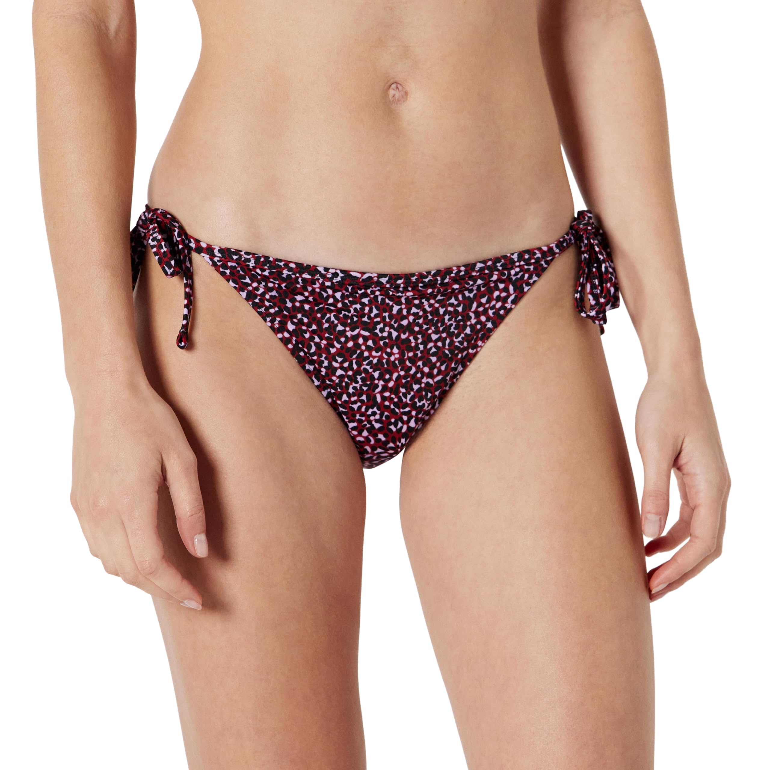 Amazon Essentials Women's Tie Side High-Waist Bikini Bottom, Brick Red Lilac Leopard, Size 14
