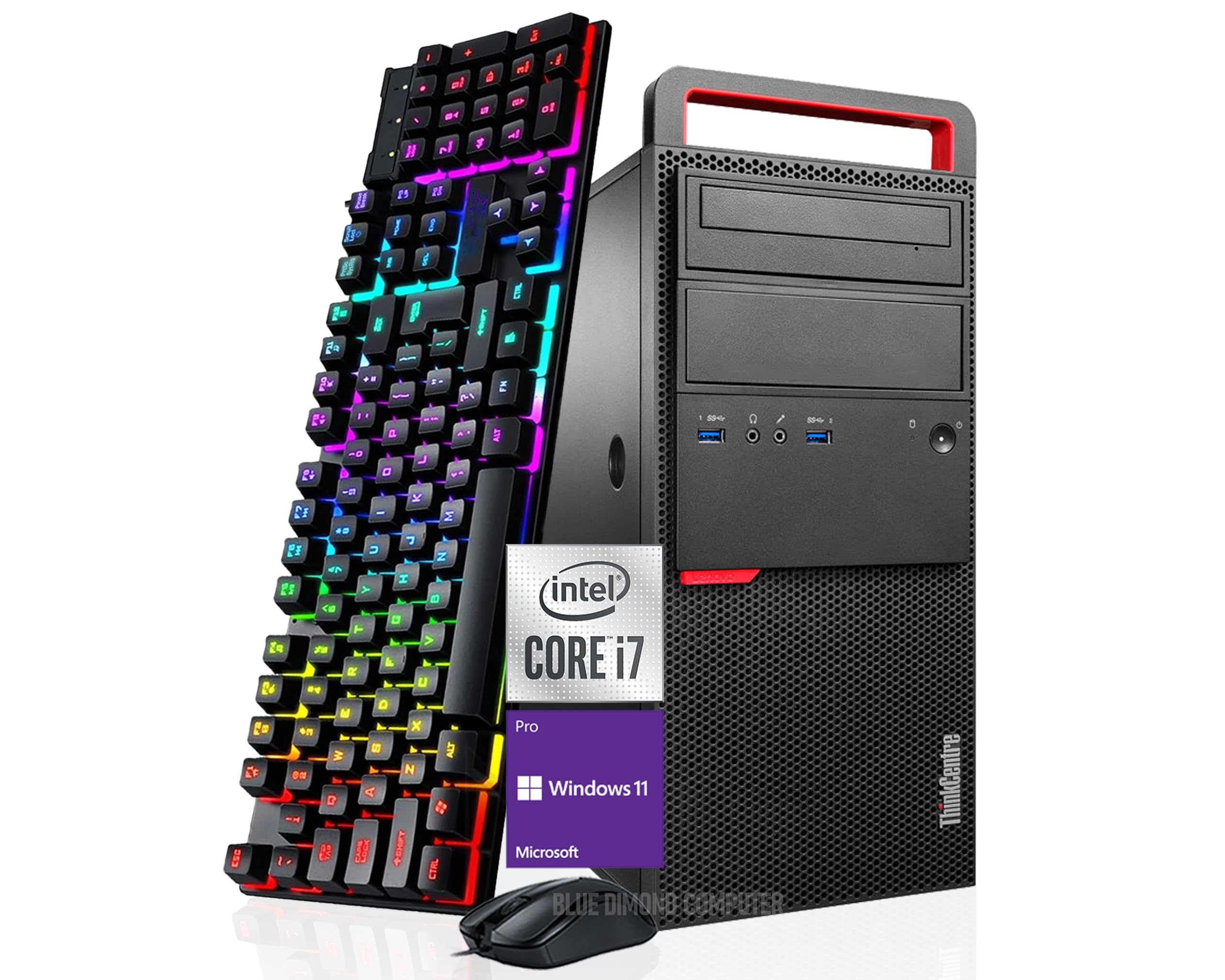 Lenovo ThinkCentre M800 Tower Desktop Computer PC, Quad Core i7-6700, 8GB RAM, 256GB SSD, Keyboard and Mouse, WiFi, BT, Windows 11 Pro (Renewed)