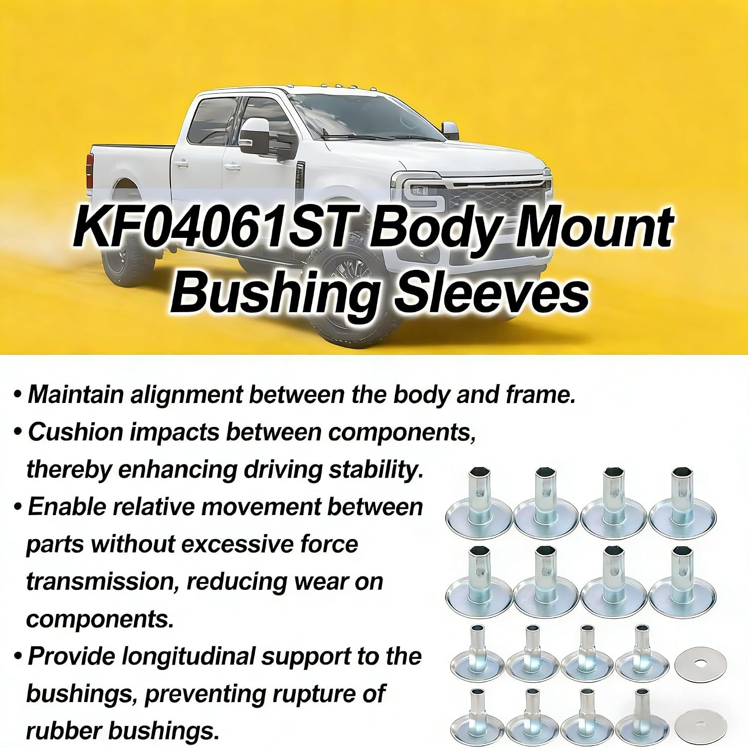 KF04050KV KF04050BK KF04061ST 18 PCS Body Mount Bushing Sleeves | Fit for Daystar KF04050KV KF04050BK 2008-2016 F-250 F-350 Super Duty 2WD 4WD