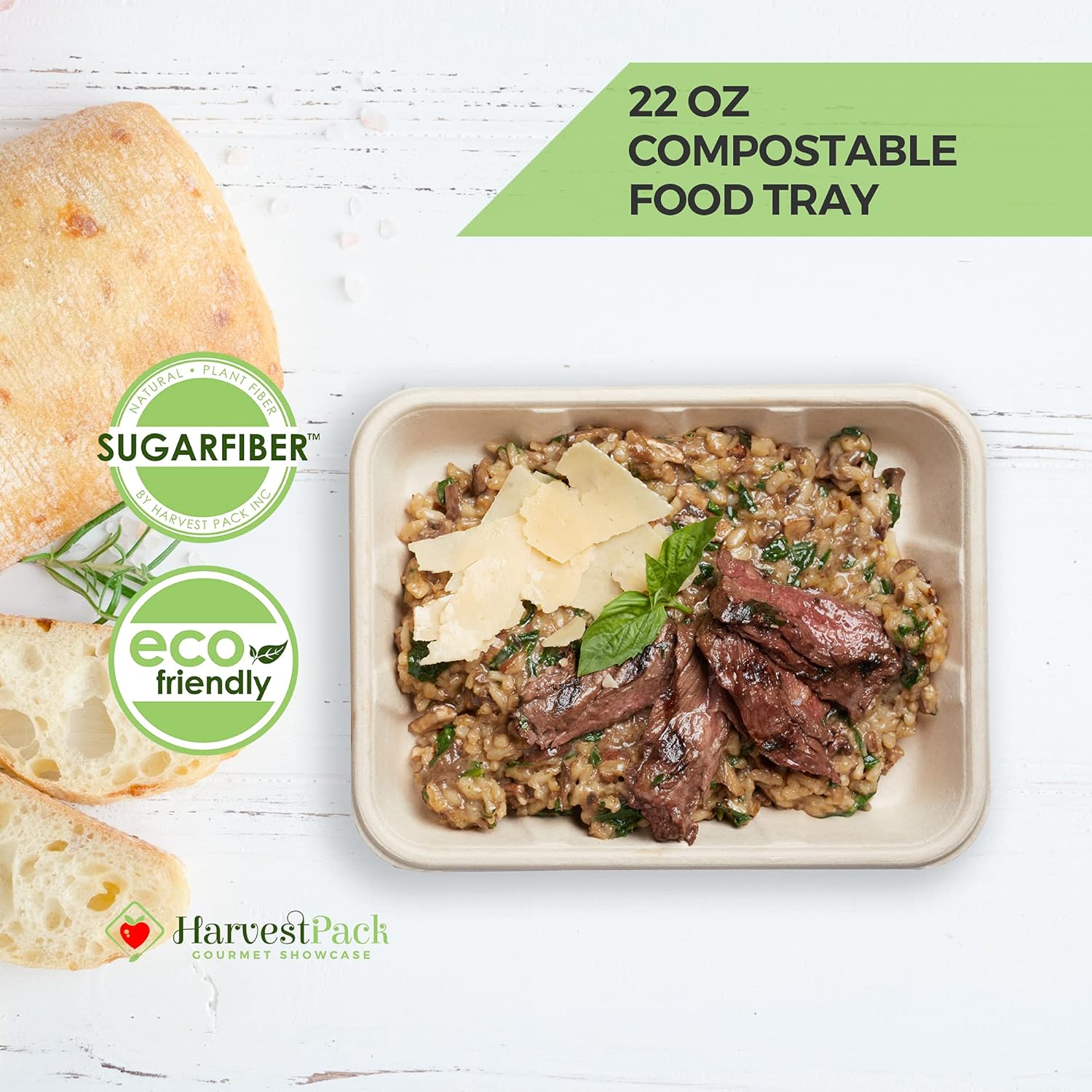 HARVEST PACK 22 oz Disposable Food Container Serving Trays + Lids, Rectangle, Made from 100% Eco-Friendly Plant Fibers [400 SETS] : Industrial & Scientific