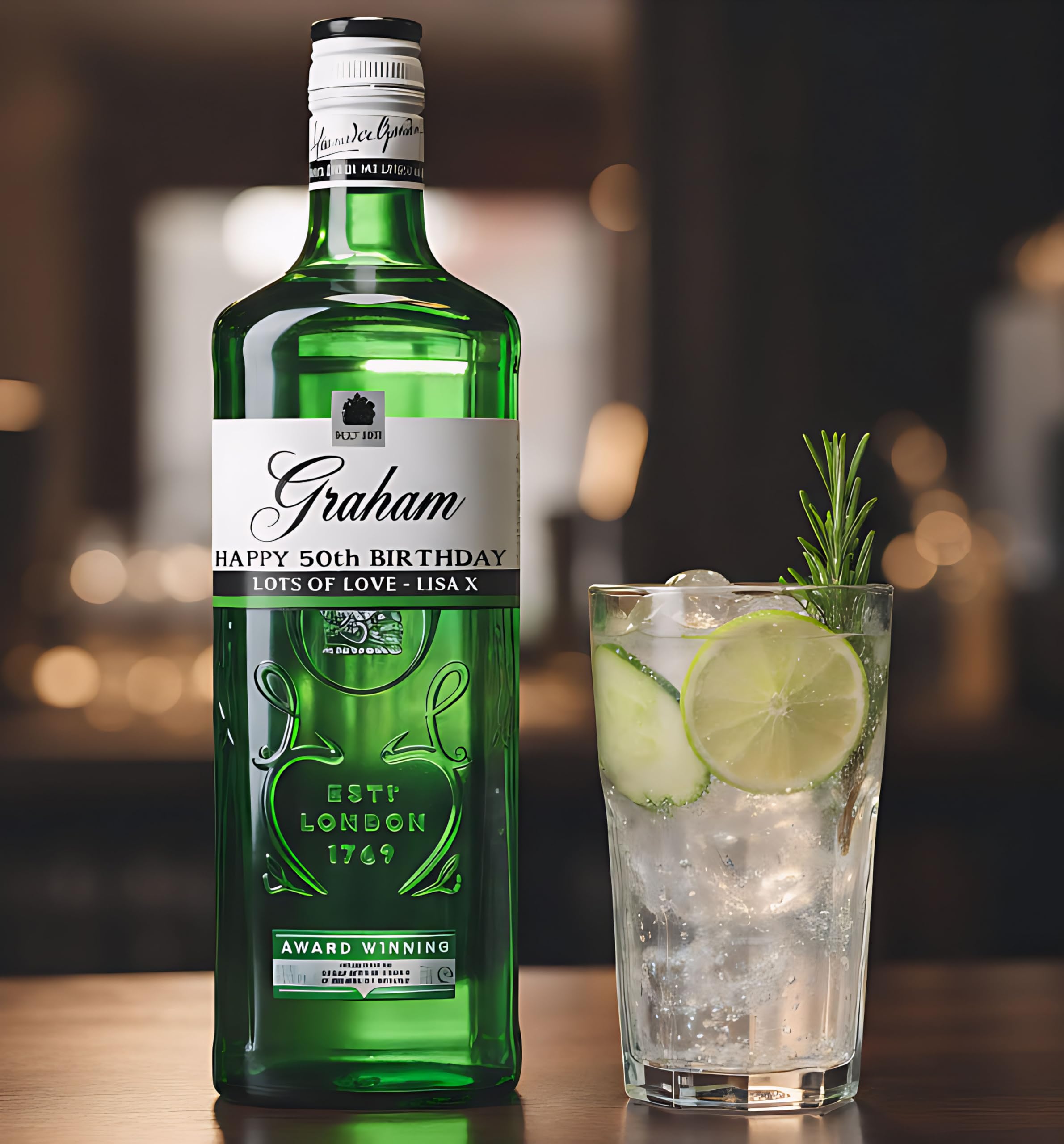 Gordons Gin Personalised Bottle Label/Sticker - Easy to Apply - Add Any Text