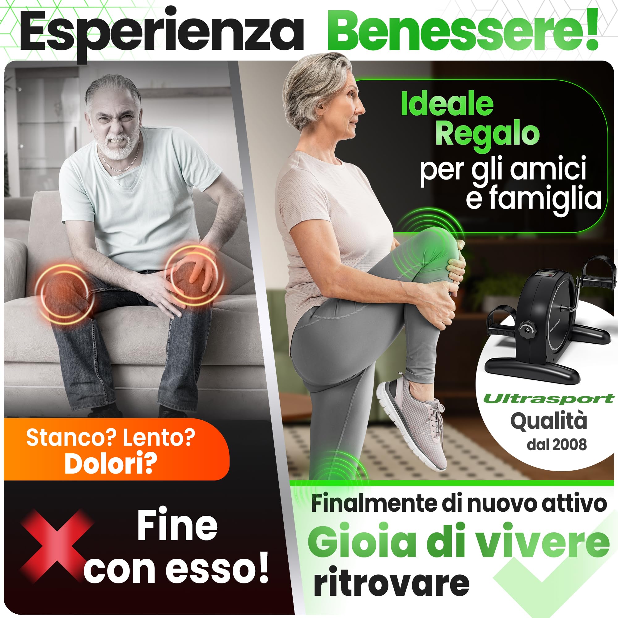 Ultrasport Pedaliera per Gambe e Braccia con Tappetino Antiscivolo e Cinghia di Fissaggio, Cyclette da Seduta I Pedaliera Riabilitazione per Anziani I Mini Cyclette da Seduti