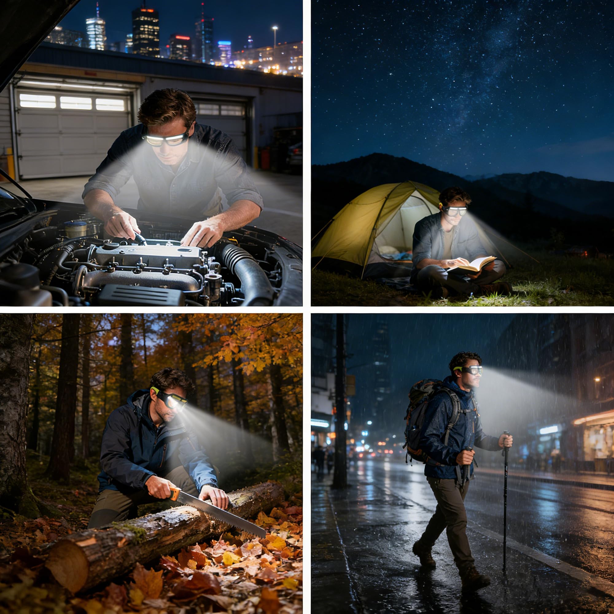 LED Wiederaufladbare Scheinwerferbrille mit Bewegungsmelder & Touch-Steuerung, Schutzbrille mit Lichtern 5 Modi USB C Leuchtende Brille für Outdoor Laufen Camping Wandern Arbeit (Gelb-1)