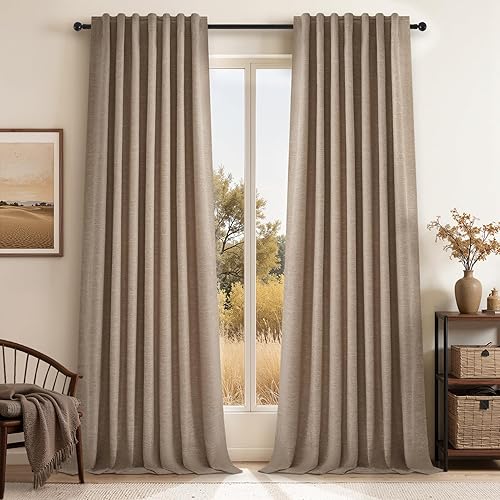Vista 30 de Topfinel Cortinas Opacas y Cortinajes Marfil Crema de 84 Pulgadas de Largo, Beige con Pliegues Pinzados Completamente Opacas de Lino Natural