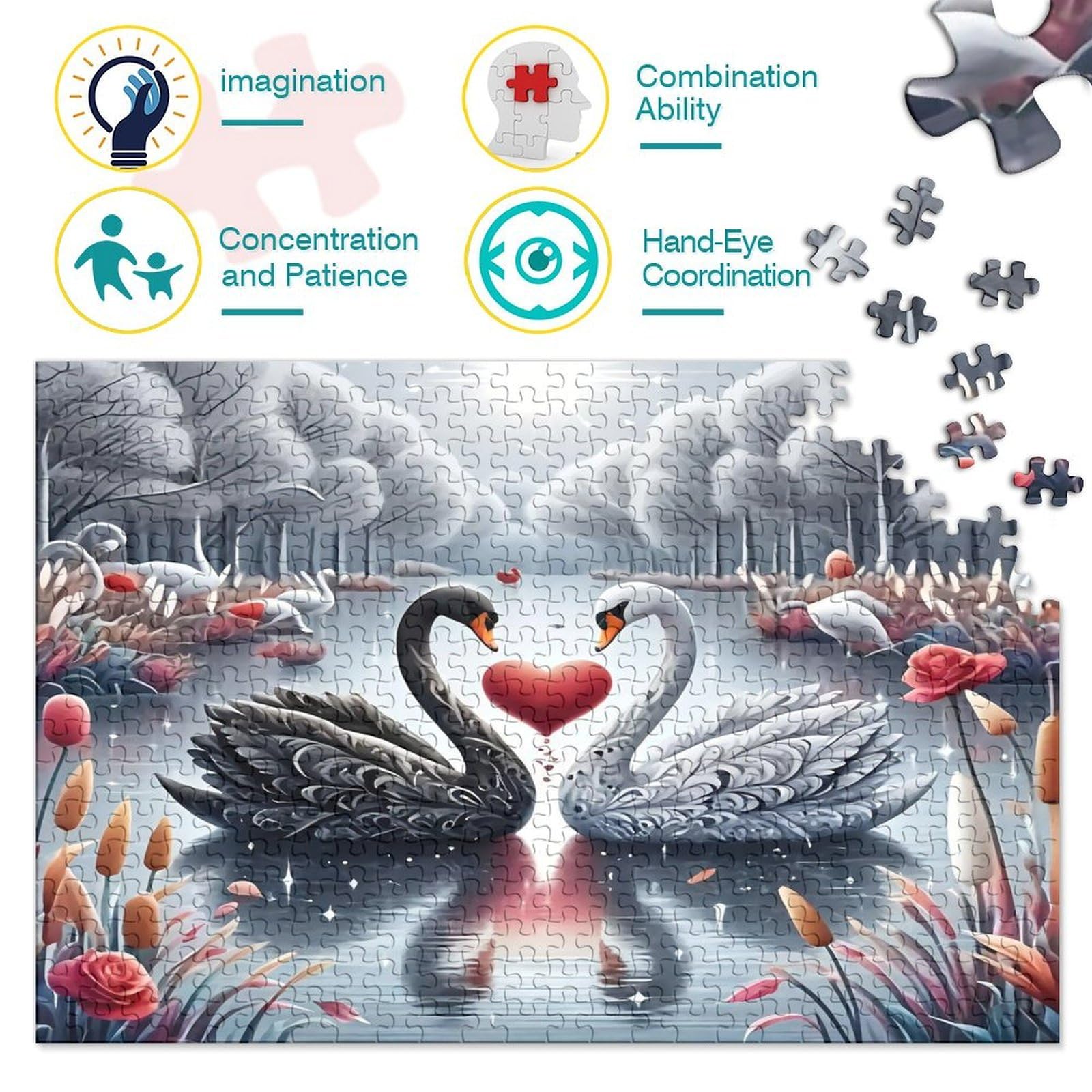Łabędź układanka impossible 1000 sztuk dekoracja domu. Relaks i inteligencja dla dorosłych i dzieci od 12 lat 70 x 50 cm / 1000 sztuk