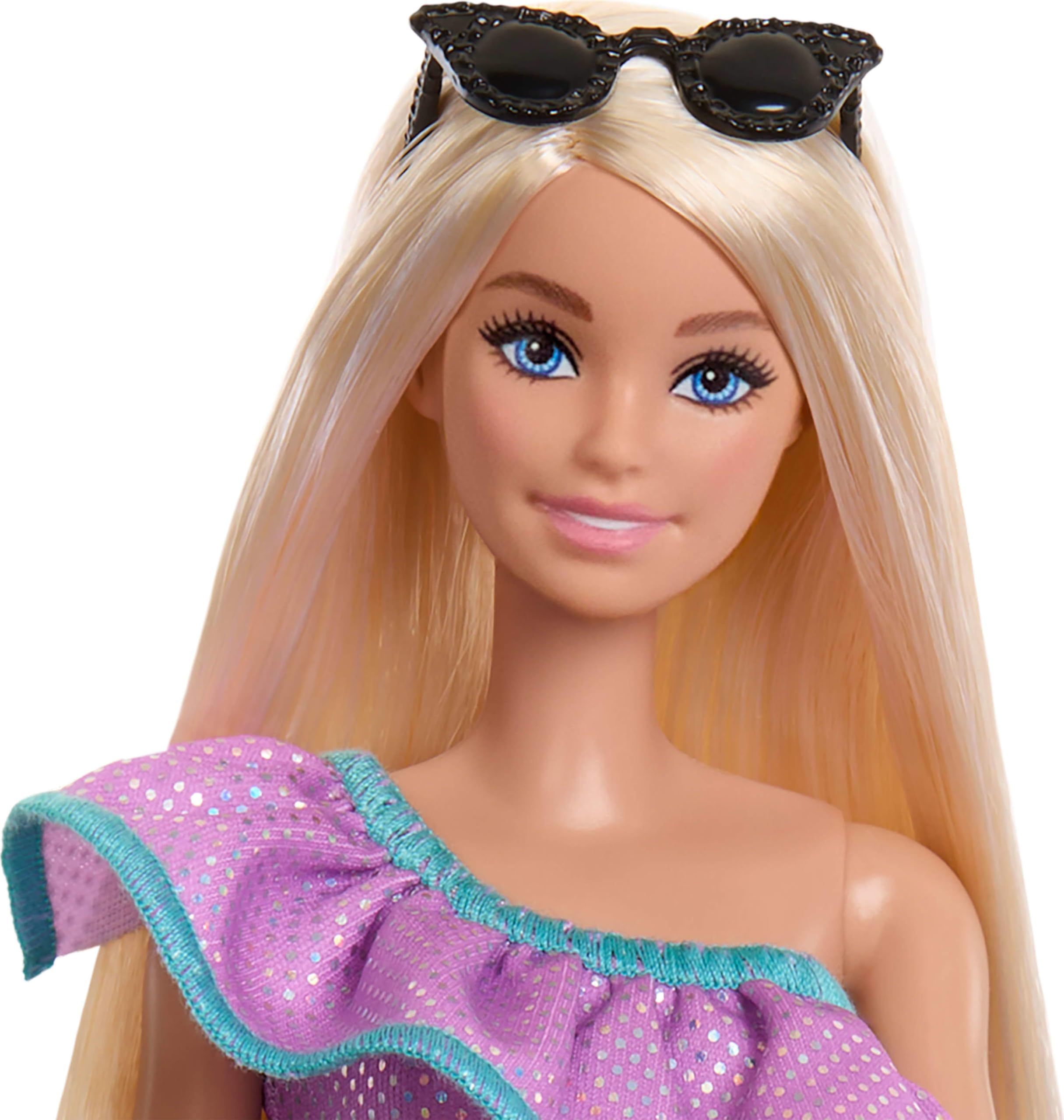 Barbie Doll with Clothes and Accessories, Blond Hair and 3 Party-Themed Mix-and-Match Outfits Including Dresses, Purses and Heels