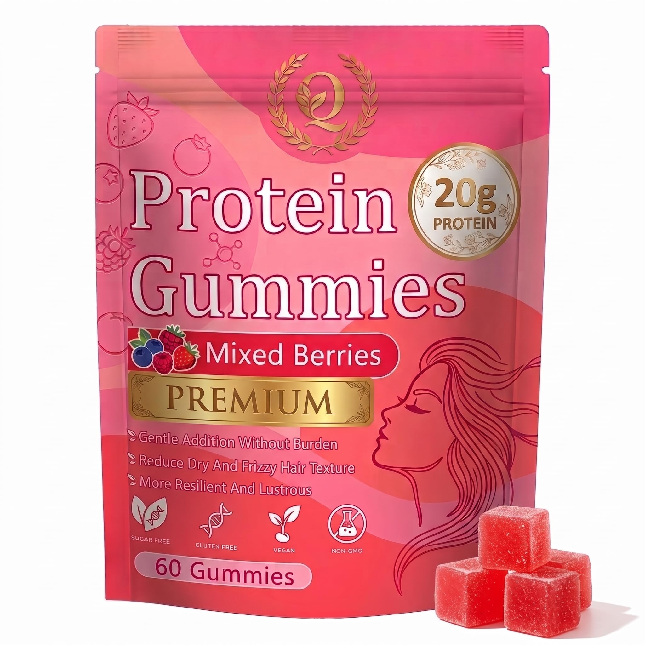 Protein Gummies for Women Men, 20g High Protein, Zero Sugar, 60 Gummies