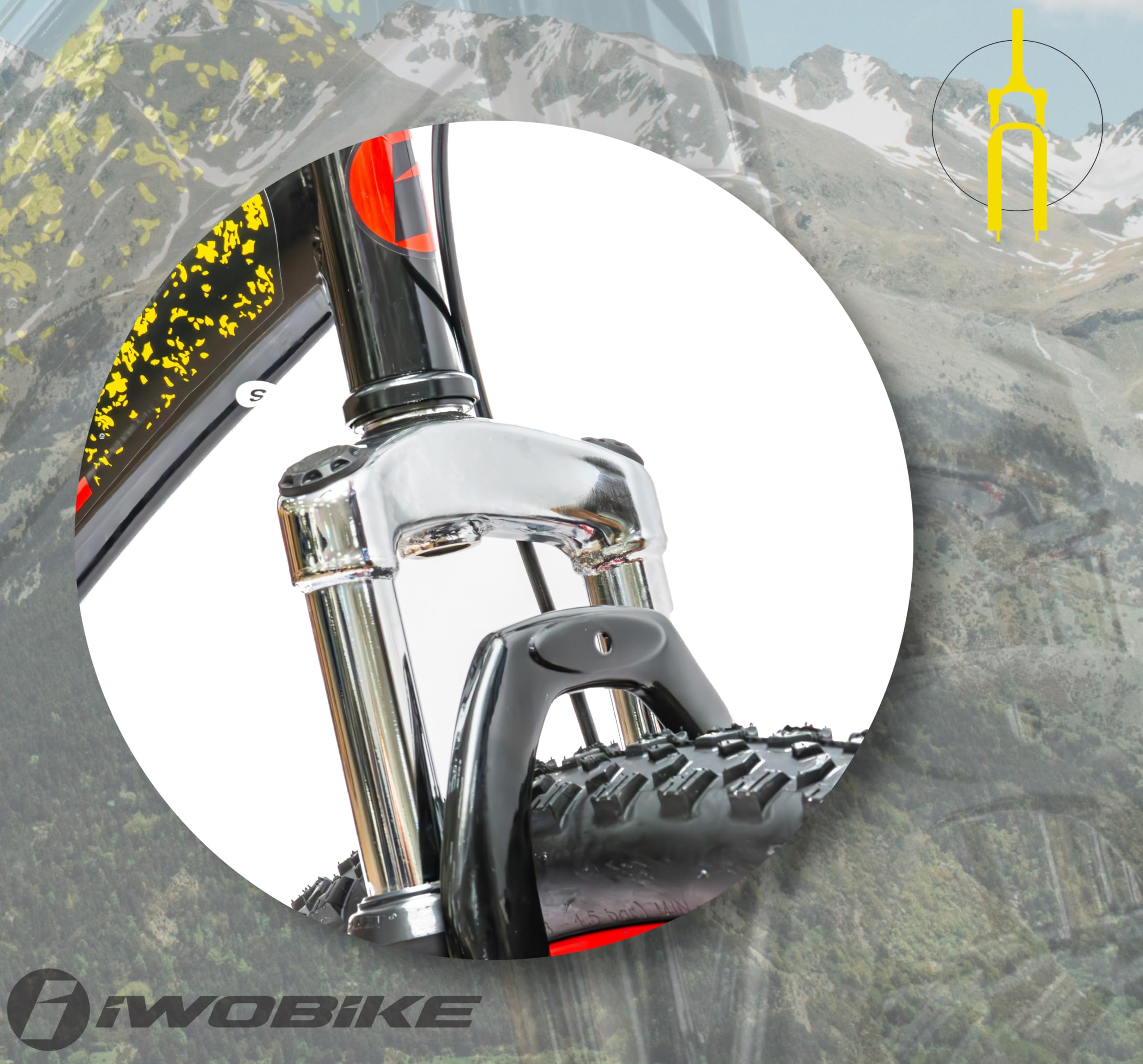 Rower Górski MTB, 26 Cali, Czarny Połysk z Czerwono-Żółtymi | Rower Górski MTB, 26 Cali, Czarny Połysk z Czerwono-Żółtymi Akcentami, Unisex, 21 Biegów, Rama Stalowa 47cm, Amortyzacja Prze