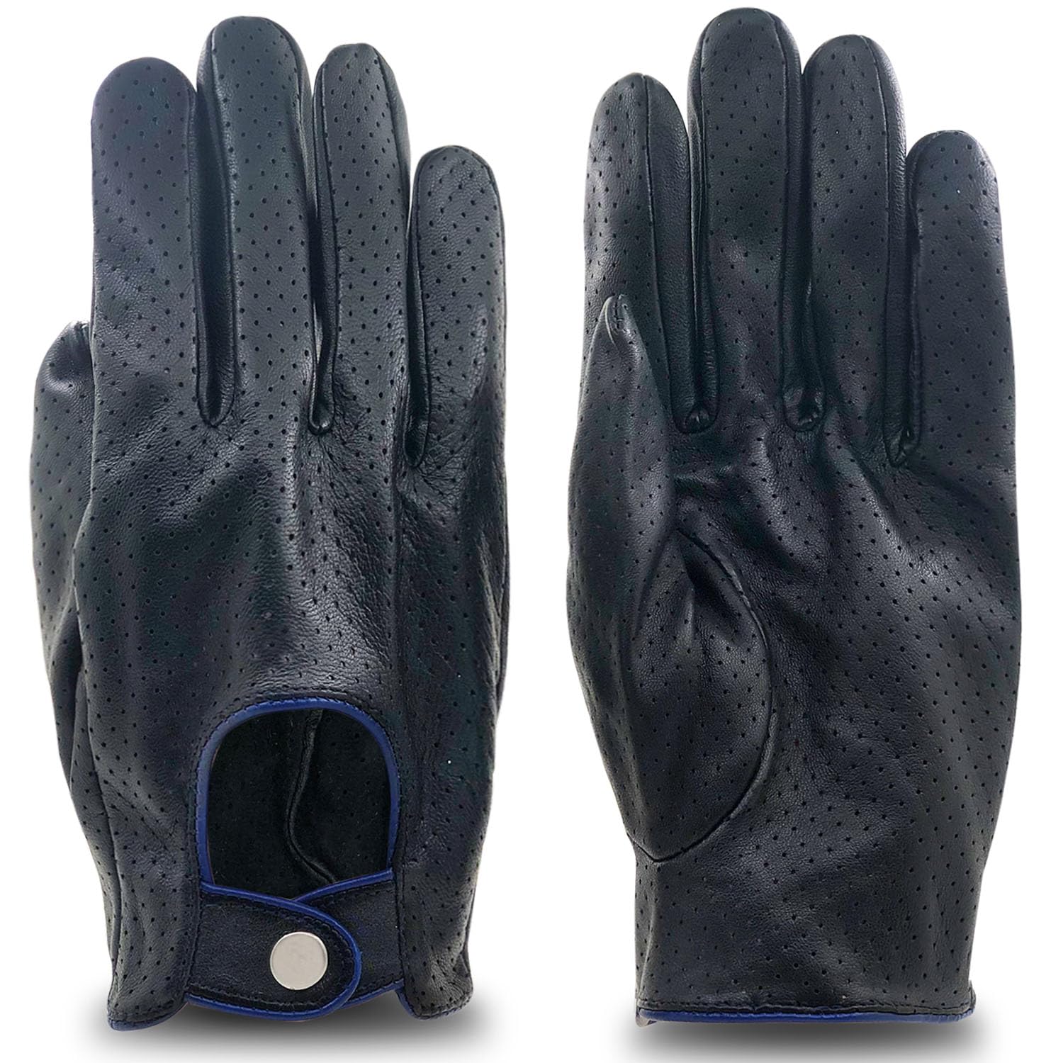 Guantes de conducción de cuero de piel de oveja 100% suaves y lujosos para hombres, con malla y pantalla táctil