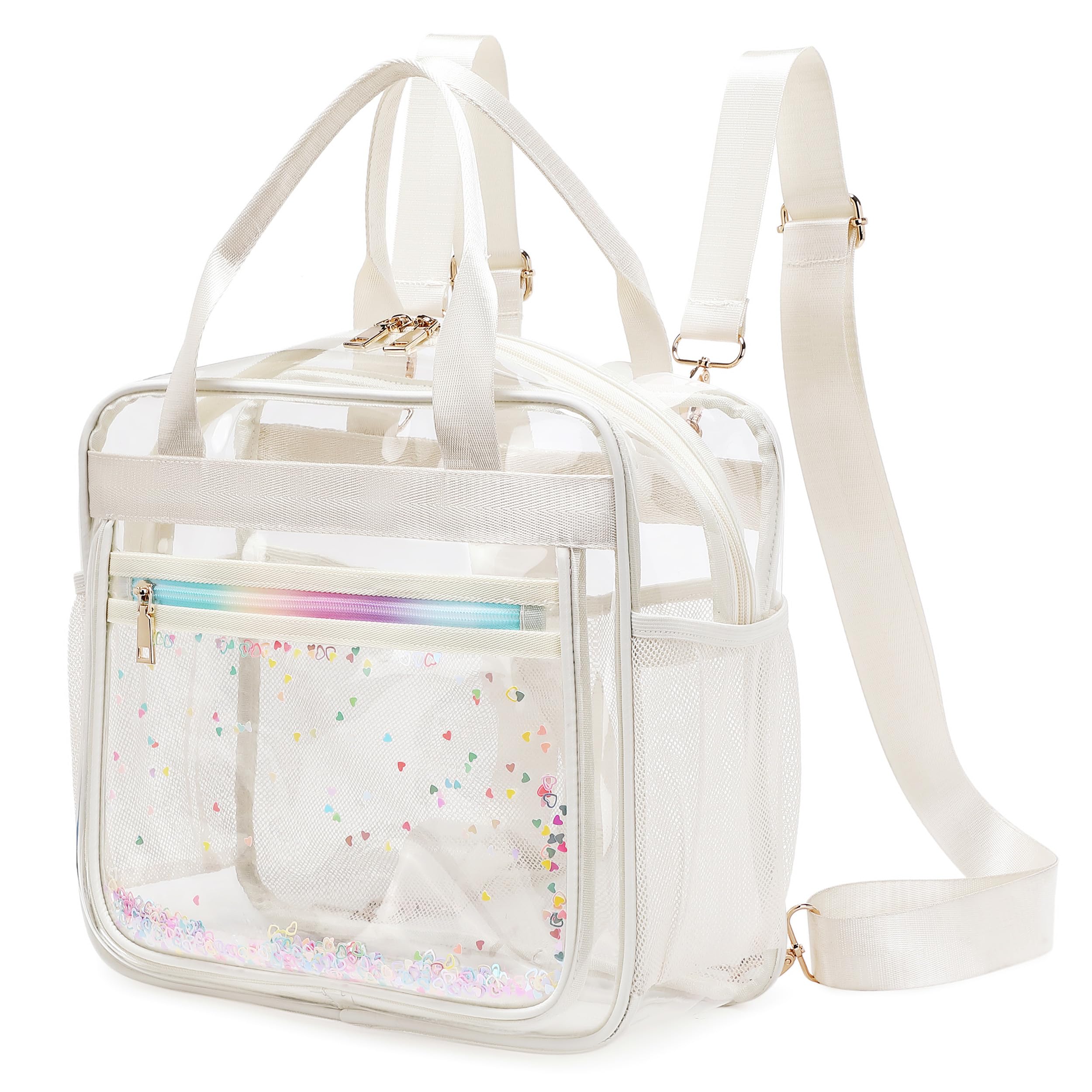 KIDNUOClear Beach Bag Travel Tote Transparent Backpack for Women Girls Stadium Approved Crossbody Messenger Shoulder Handbag