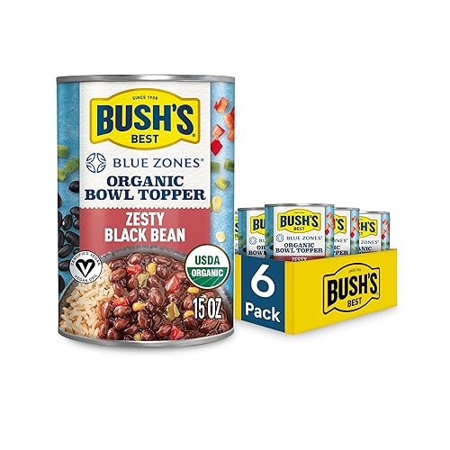 Bush's Best Blue Zones Zesty Black Bean Topper (paquete de 6), fuente de proteína y fibra a base de plantas, bajo en grasa, sin gluten, 15 onzas