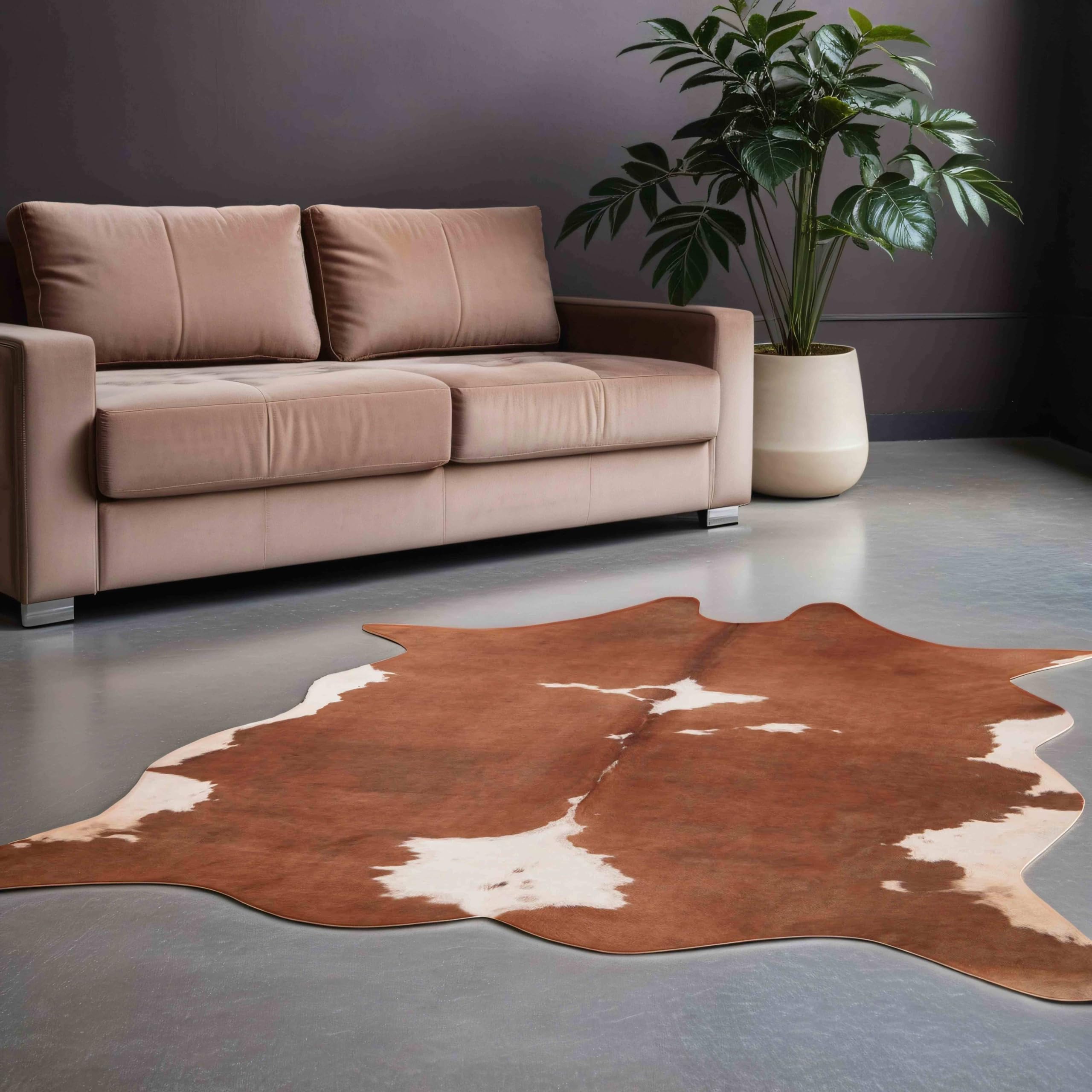 Oviala Tapis Imitation Peau de Vache 155 x 190 cm Marron