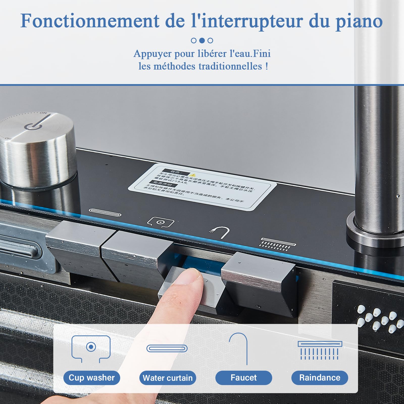 Évier de cuisine en acier inoxydable Évier de cuisine à cascade Évier multifonctionnel à affichage numérique avec nouveau robinet à double mode et accessoires multiples