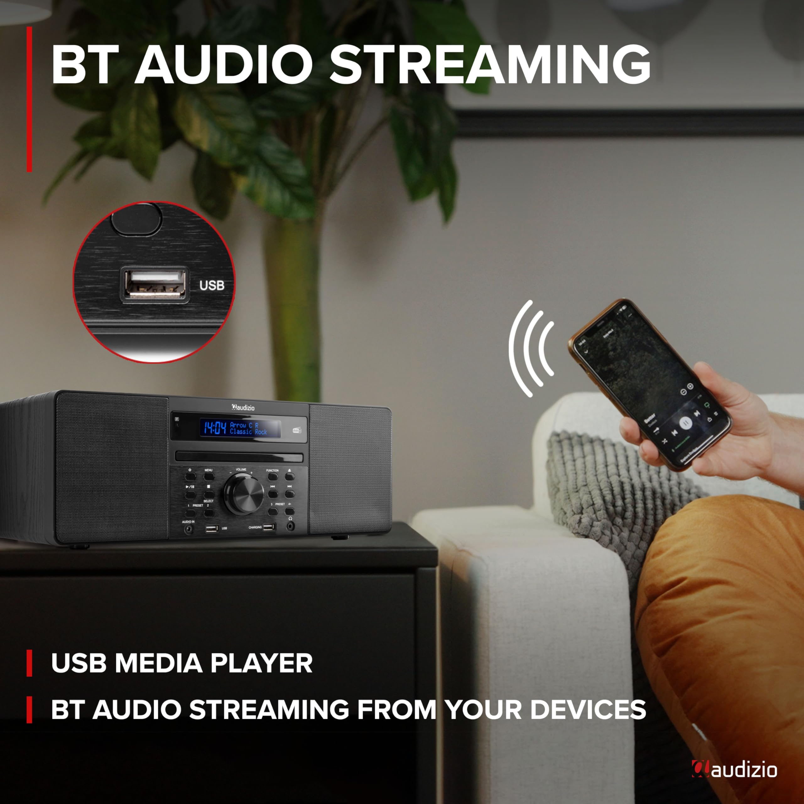 DAB radio met CD speler, Bluetooth, USB mp3 speler en radio - Stereo - Audizio Prato (102.217) (Black)