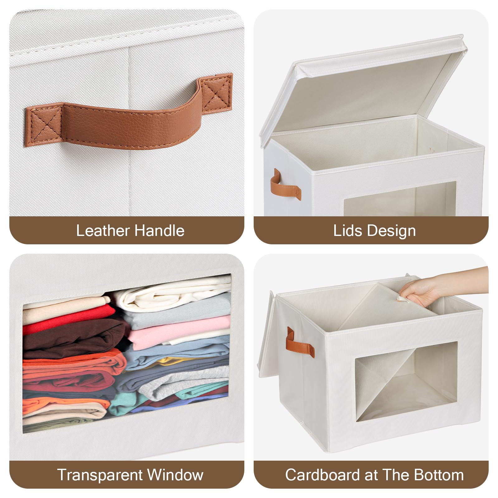 Univivi Aufbewahrungsboxen mit Deckel, Stoff, faltbarer Aufbewahrungsbehälter für Kleidung, [3er-Pack] Schrank-Organizer, Behälter mit Griffen für Zuhause, Schlafzimmer, Schrankaufbewahrung (Beige