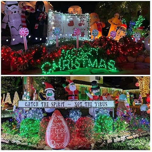 Miniatura 5 de YEGUO Luces verdes para decoración del día de San Patricio, 200 luces LED impermeables para exteriores, 8 modos, cable verde de 66 pies, luces de