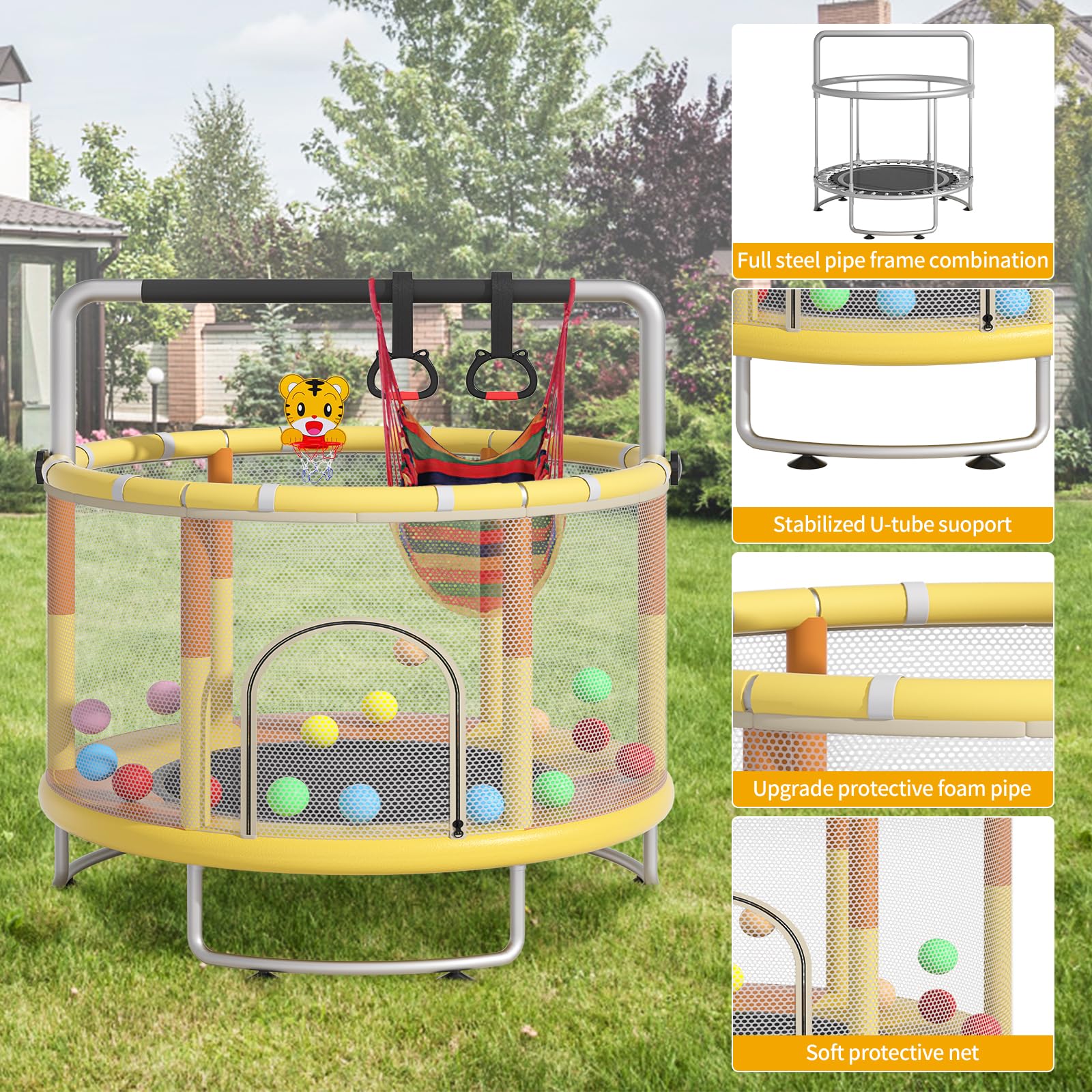 Indoor Outdoor Trampoline for Kids, Telawah 55" Small Toddler Trampoline with Safety Enclosure Net,Trampoline Toy Round Jumping Mat,Recreational Trampolinds Birthday Gifts for Children Boy Girl.