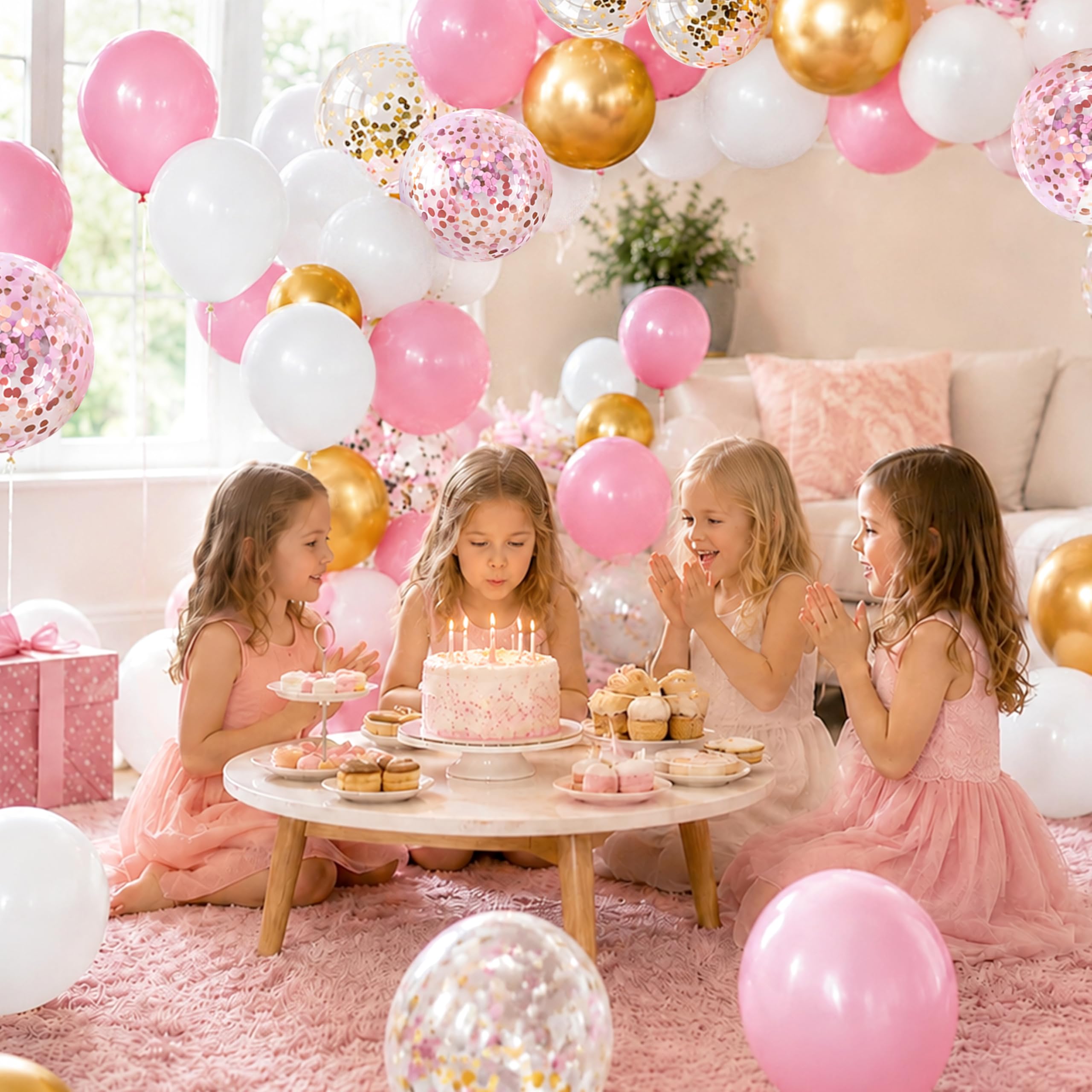 62pcs Pink White Gold Confetti Latex Balloons Kit for Birthday Party, 12" — Amazon image 5