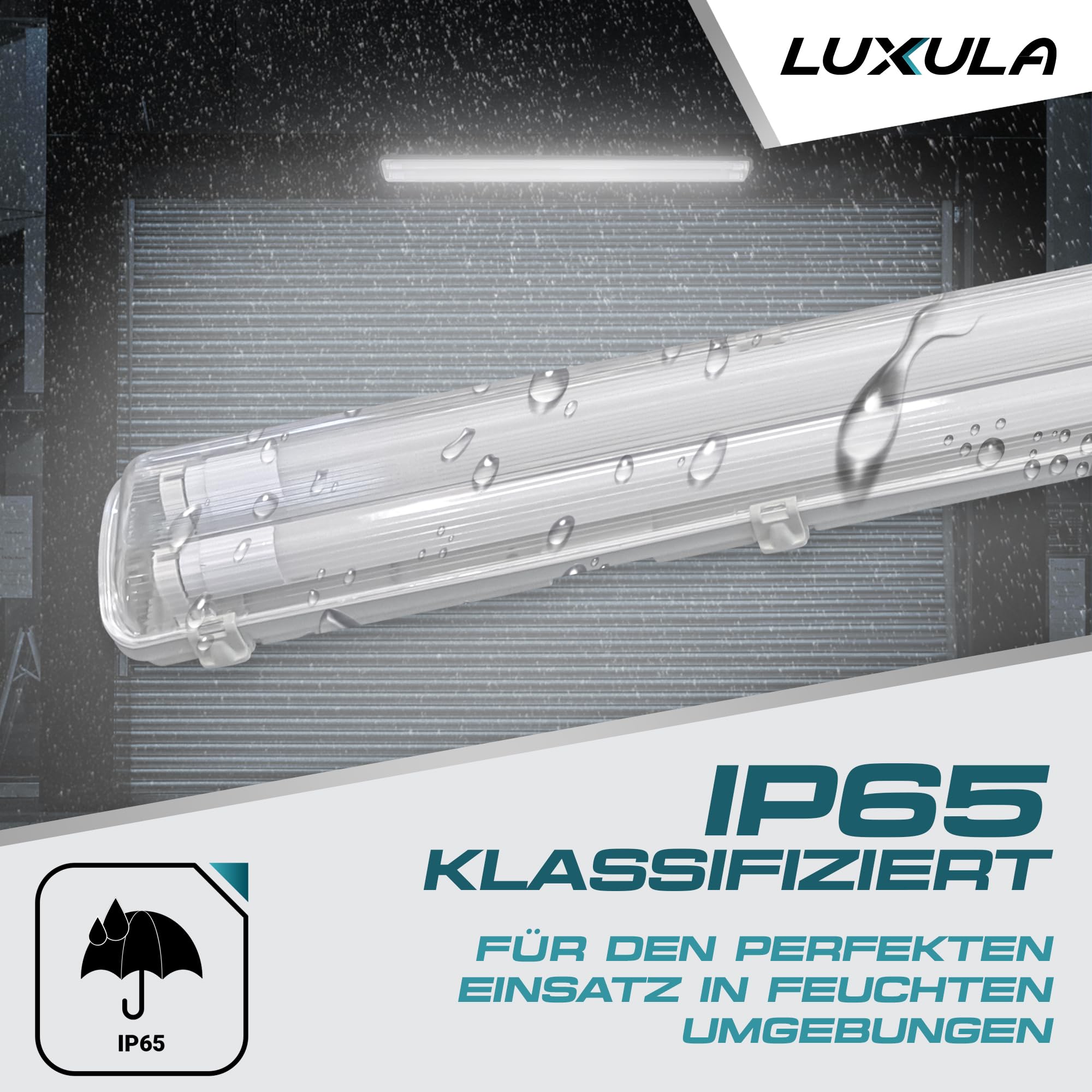 LUXULA 4er Pack LED Feuchtraumleuchte mit 2x18W LED-Röhren T8-120cm - 3600lm - 4000K Neutralweiß - IP65 IK08 - Wannenleuchte Werkstatt Keller Garage