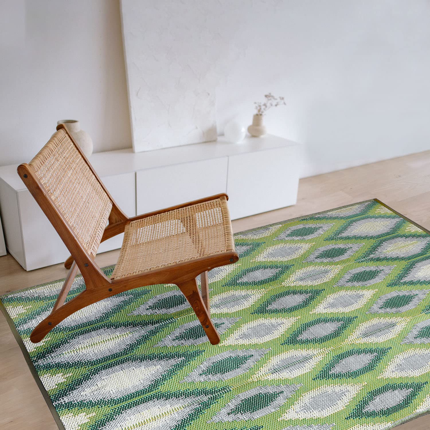 Sapana Carpet-Mats Chatai Mats for Home Multipurpose Foldable Reversible Floor Mat Rectangular Plastic Mat for Floor, Sleeping, Travel, Outdoor, Indoor Ikat-04 Green 6 x 6 Feet (L 180 cm x W 180 cm)-image-23