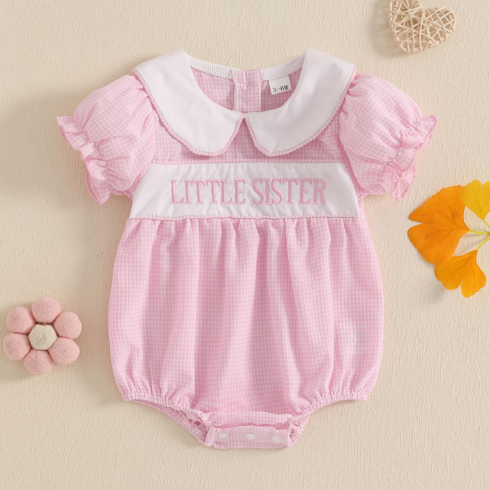 MOBJVIY Baby Girl Summer Clothes Cute Embroidery Short Sleeve Smocked Romper Newborn Girls Gingham Bodysuit Dress (Pink Romper, 12-18 Months)
