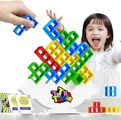 Tetra Tower - Bloque apilable de equilibrio, juegos de mesa para niños y adultos, juegos de fiesta, el juego de bloques de construcción de