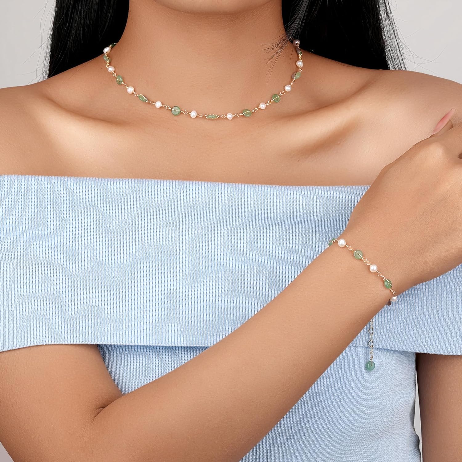 14K Gold Plated Natural Jade & Pearls Necklaces Bracelet for Women, Natural Freshwater Pearls Pendant, Lucky Green Jade Jewelry Set for Mom Lover Her (14K Gold Plated) - Image 3
