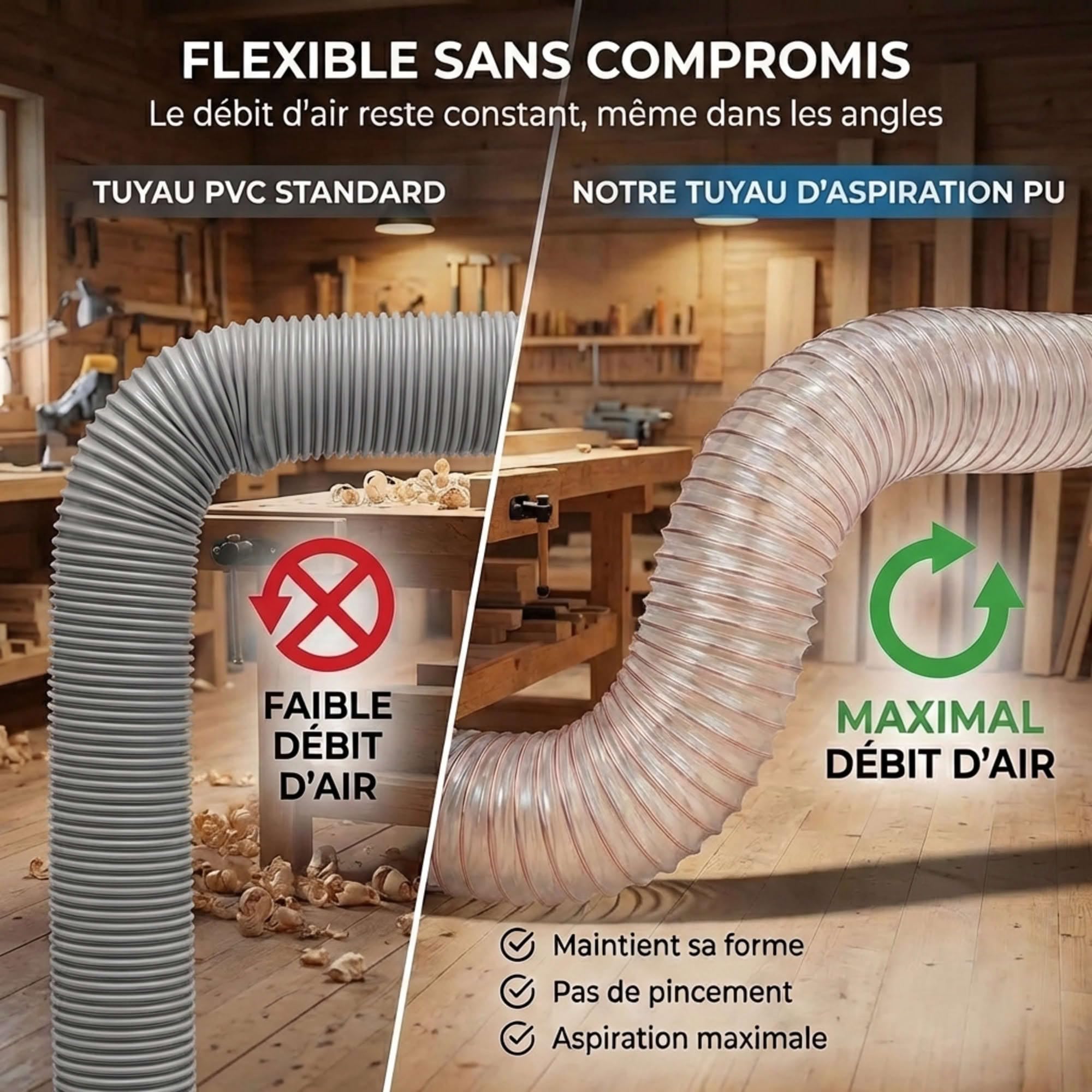 Gaine flexible d'aspiration en polyuréthane pour aspirateur à copeaux haute résistance - Longueur 5 mètres - Diamètre 120 mm mm