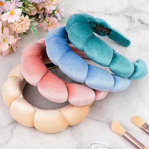 Miniatura 7 de Ondder 4 diademas de maquillaje para spa para lavar la cara, esponja facial, diadema suave para el cuidado de la piel, diadema hinchada para el