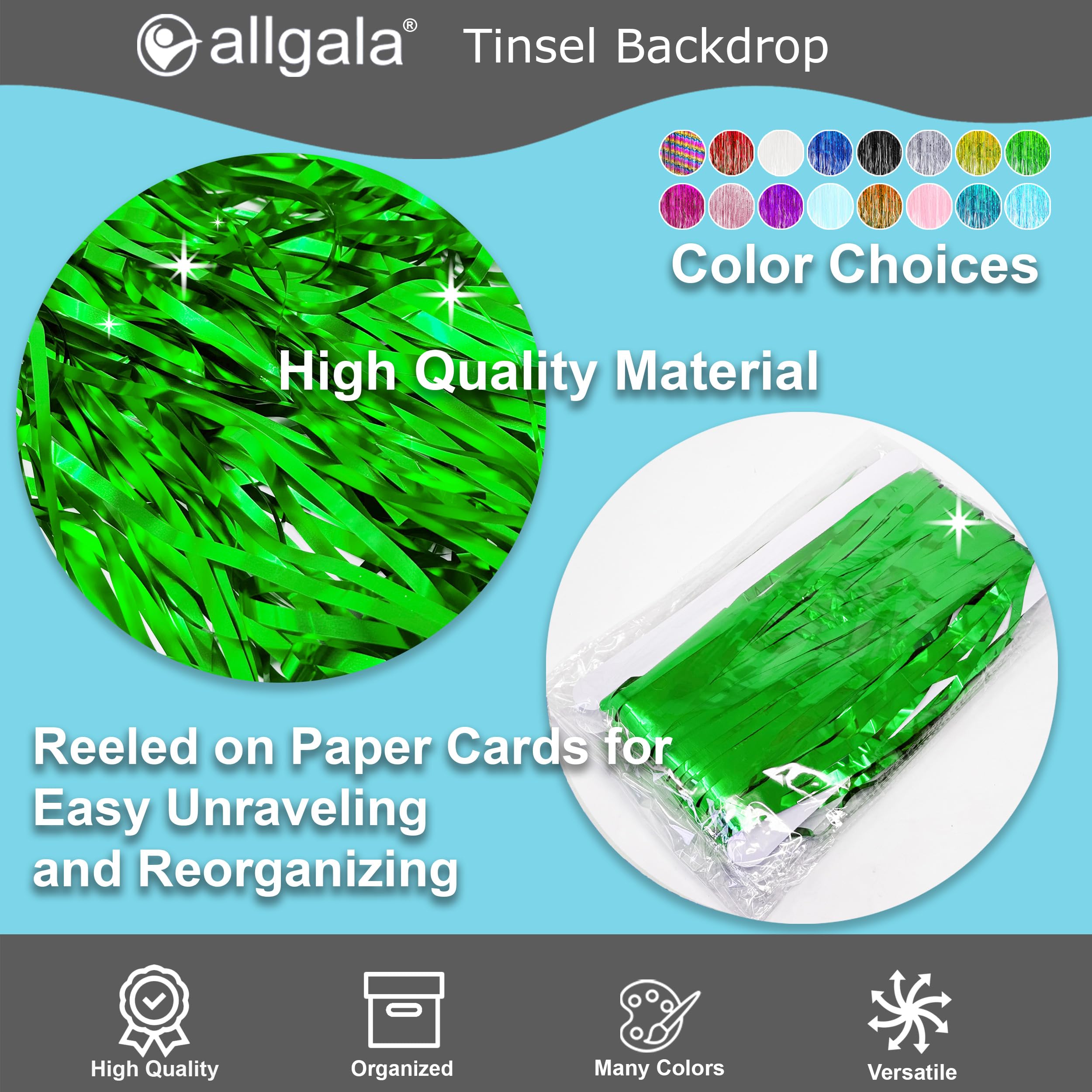 Allgala 4 Pack Green Metalic Tinsel Party Photo Backdrop Curtain 3.3x6.6 FT (1x2M) Photo Booth for Birthday Graduation New Year Eve Saint Patrick Day Party Deco