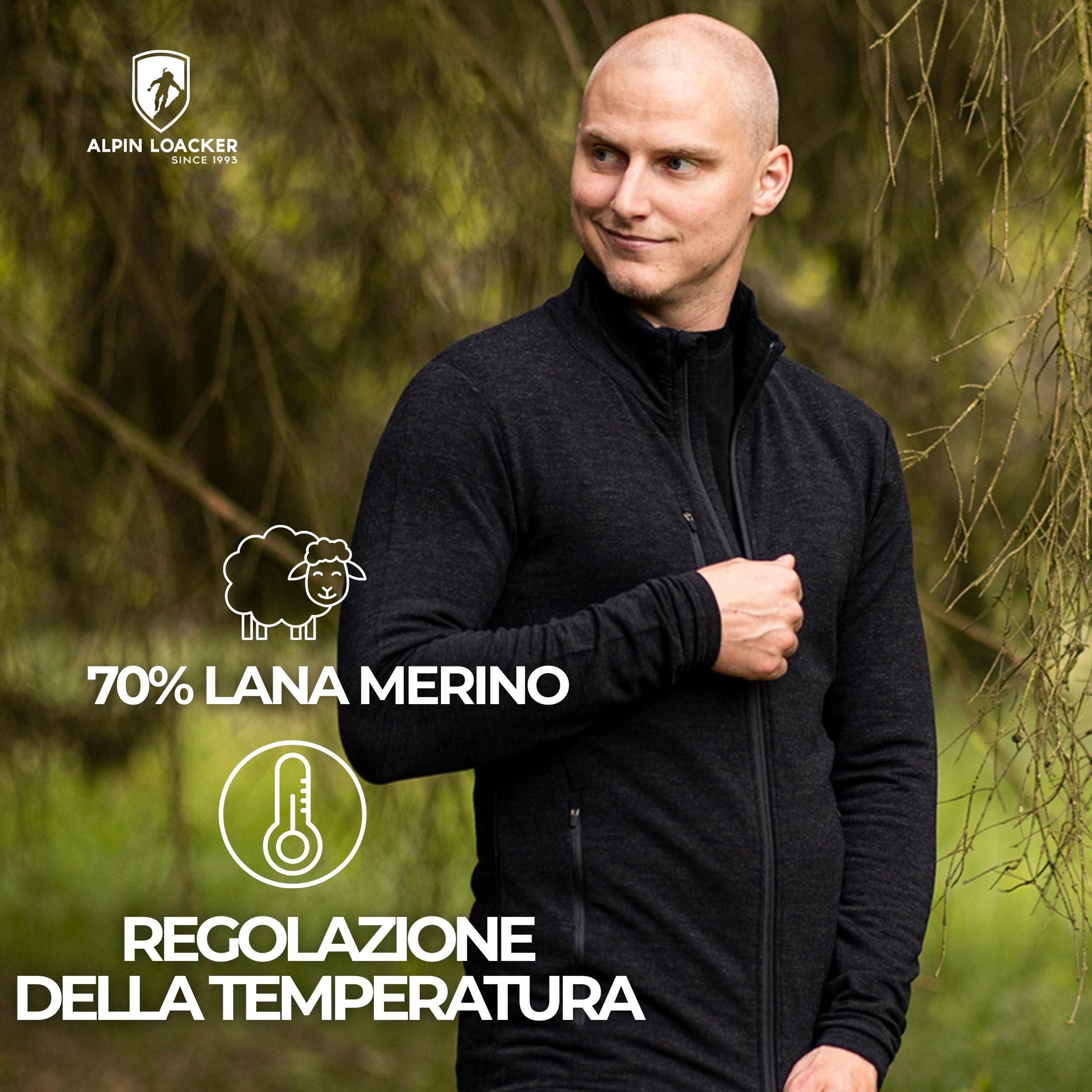 ALPIN LOACKER giacca da uomo merino 270 g/m² per l'outdoor e sport