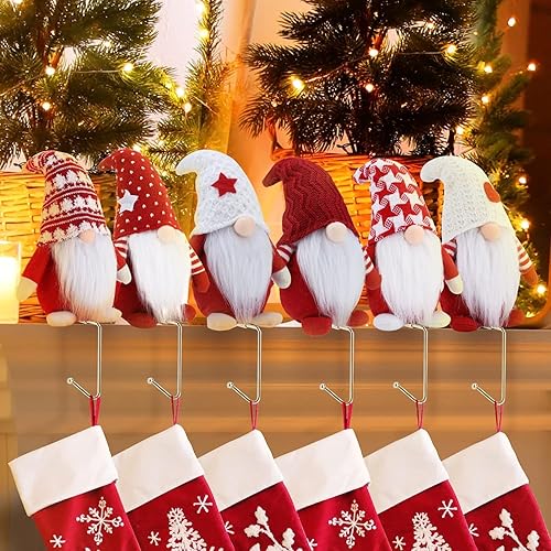 Miniatura 4 de Juego de 6 soportes de calcetines de Navidad para manto, soportes de calcetines de gnomo para manto, ganchos de calcetines de Navidad para mantel,
