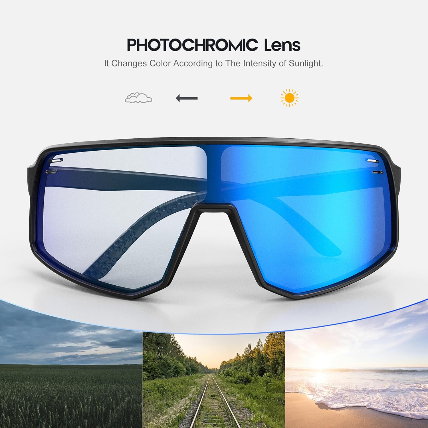 Photochromic Sports Glasses for Men & Women – Cycling Sunglasses with UV400 Protection for MTB, Running, Baseball